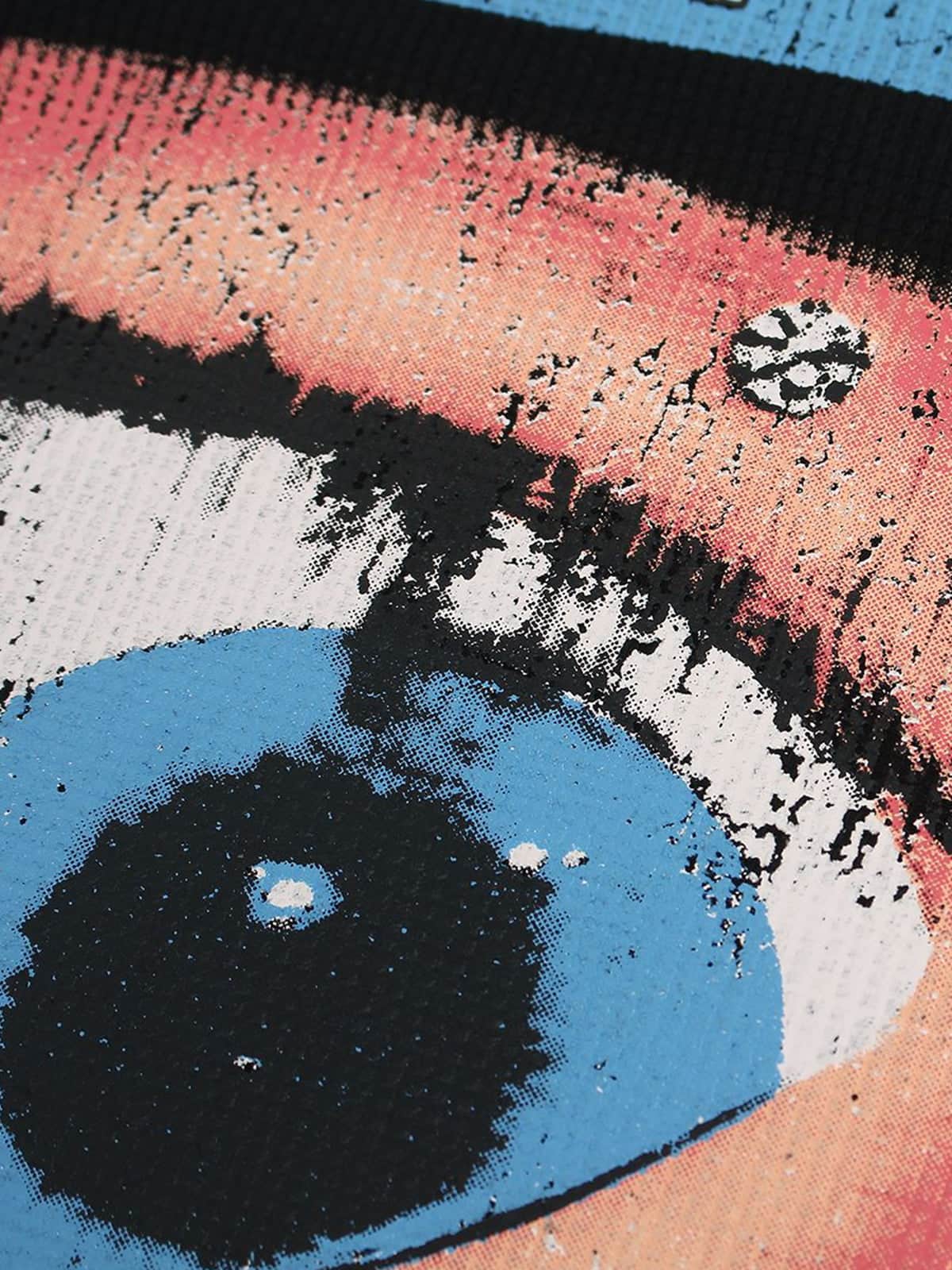 Waffle Knit Eye Graphic Letter Print T-Shirt - Image 9