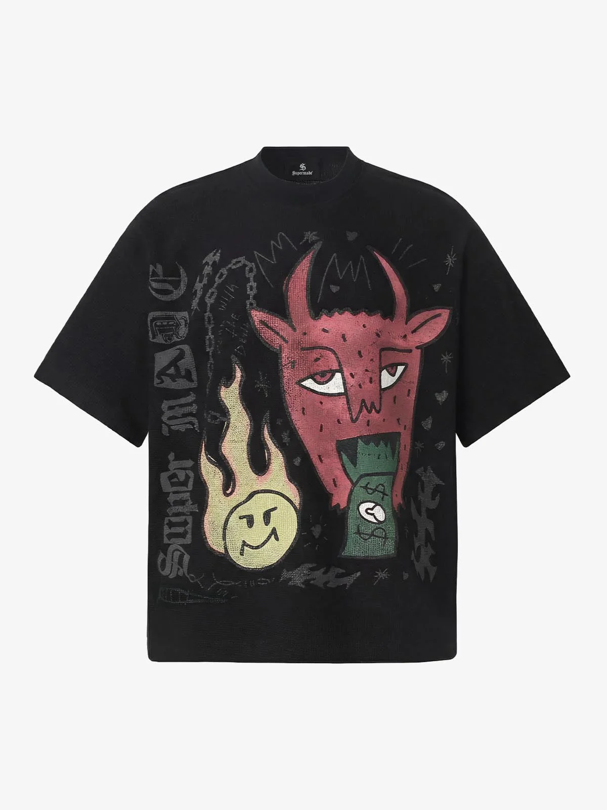Waffle Knit Graffiti Devil Graphic Oversized T-Shirt - Image 2