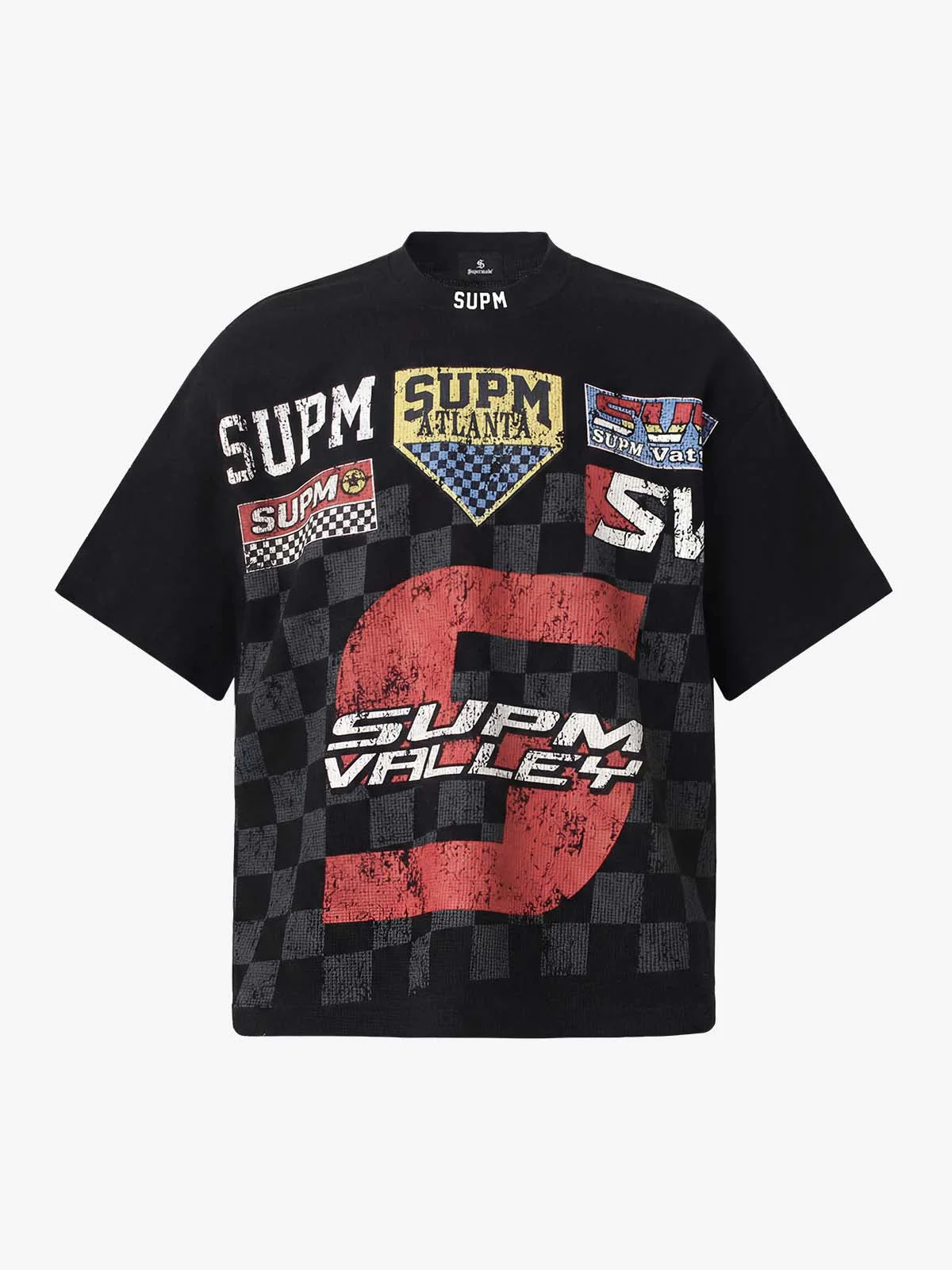 Waffle Knit Racing Checkered Flag Graphic T-Shirt