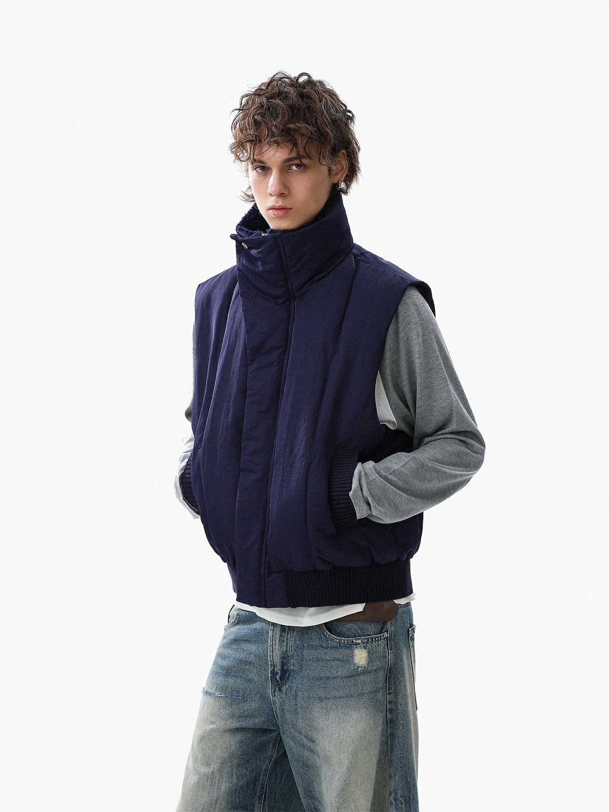 Street High-Neck Asymmetrical Placket Cotton Vest - Image 5