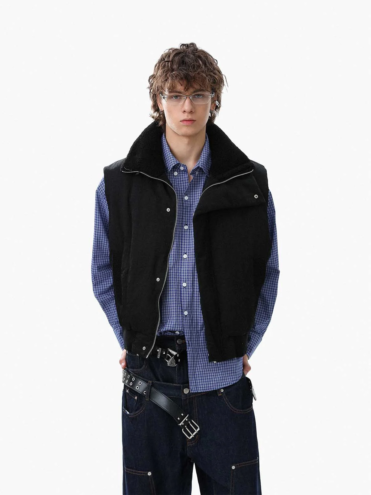 Street High-Neck Asymmetrical Placket Cotton Vest - Image 6