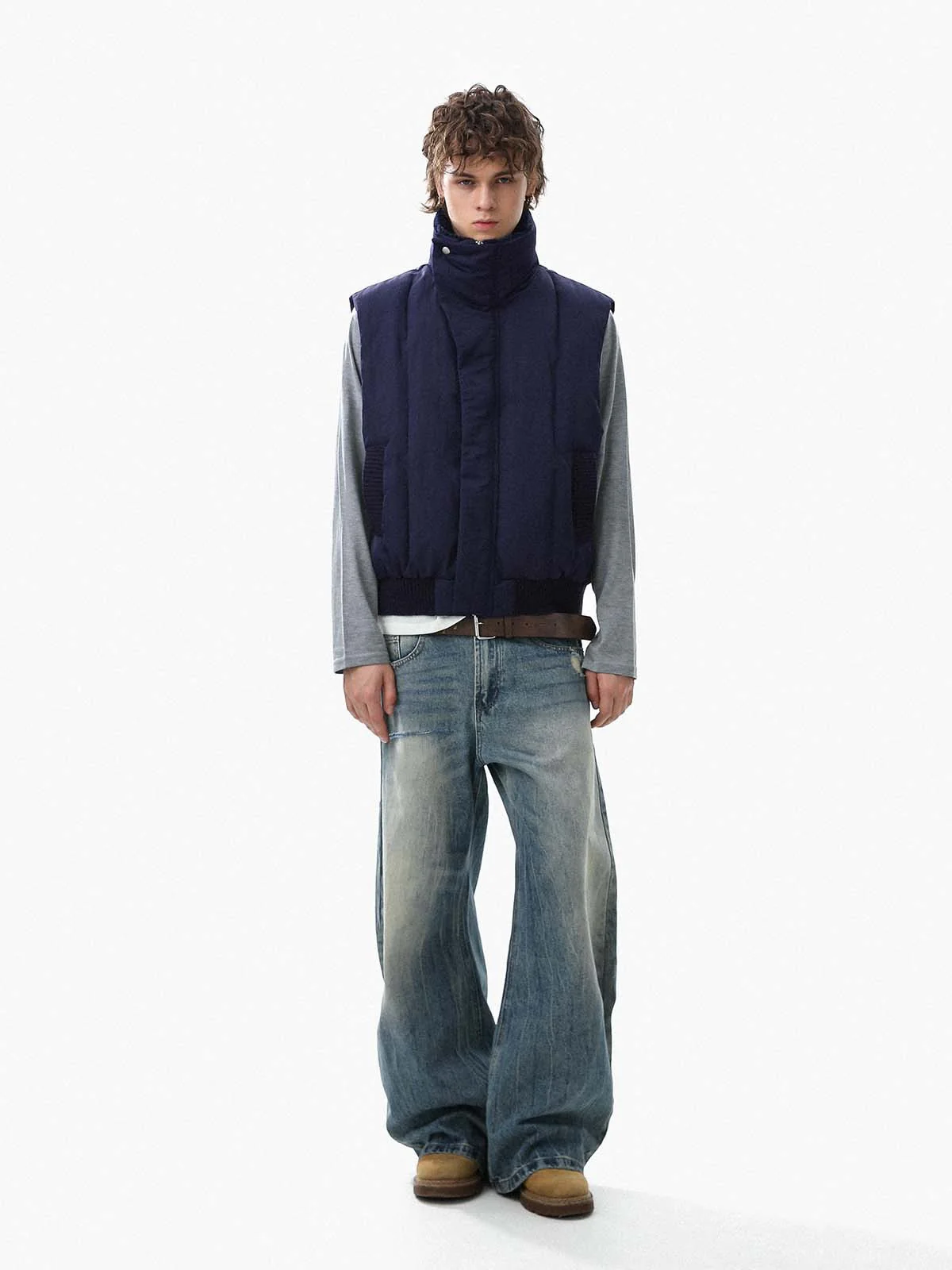 Street High-Neck Asymmetrical Placket Cotton Vest - Image 7