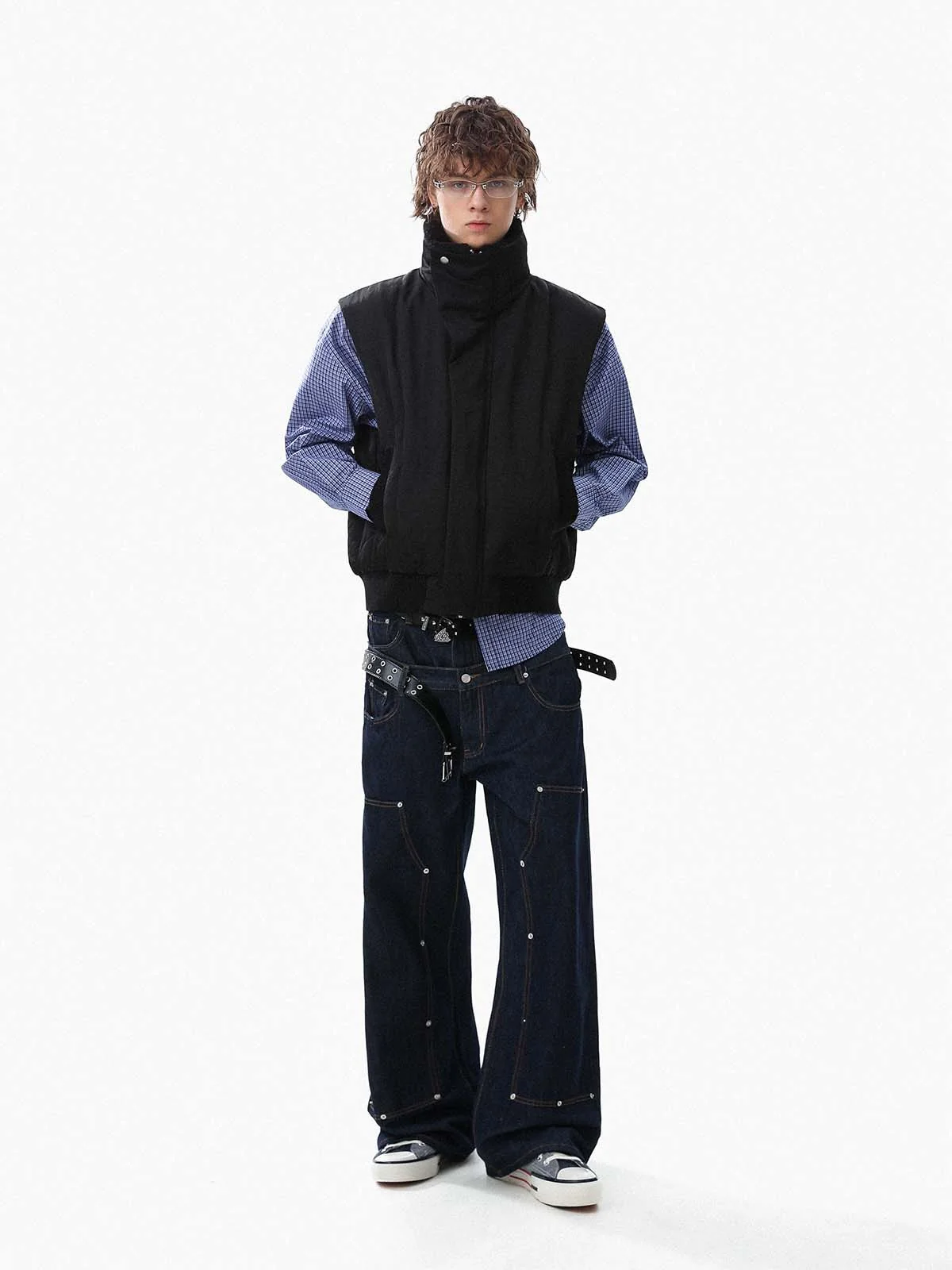 Street High-Neck Asymmetrical Placket Cotton Vest - Image 8