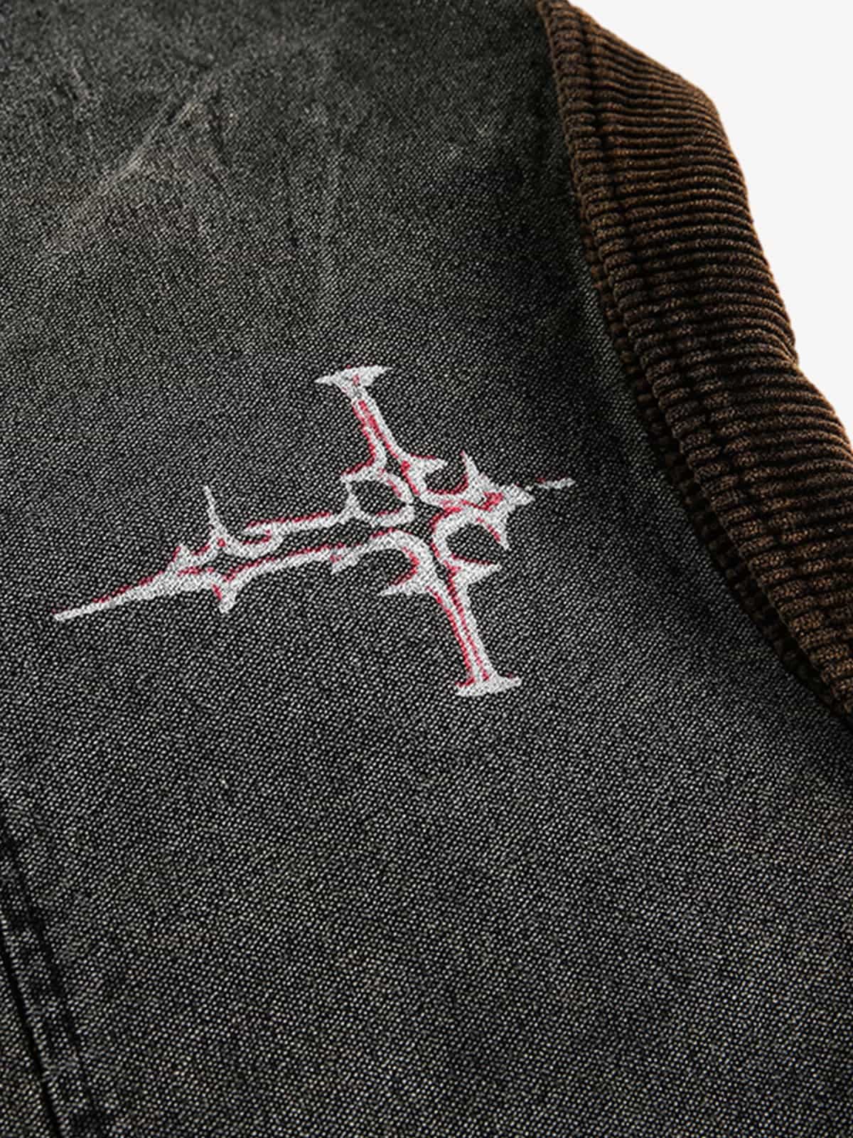 Washed And Distressed Dark Graffiti Patchwork Jacket - Image 6
