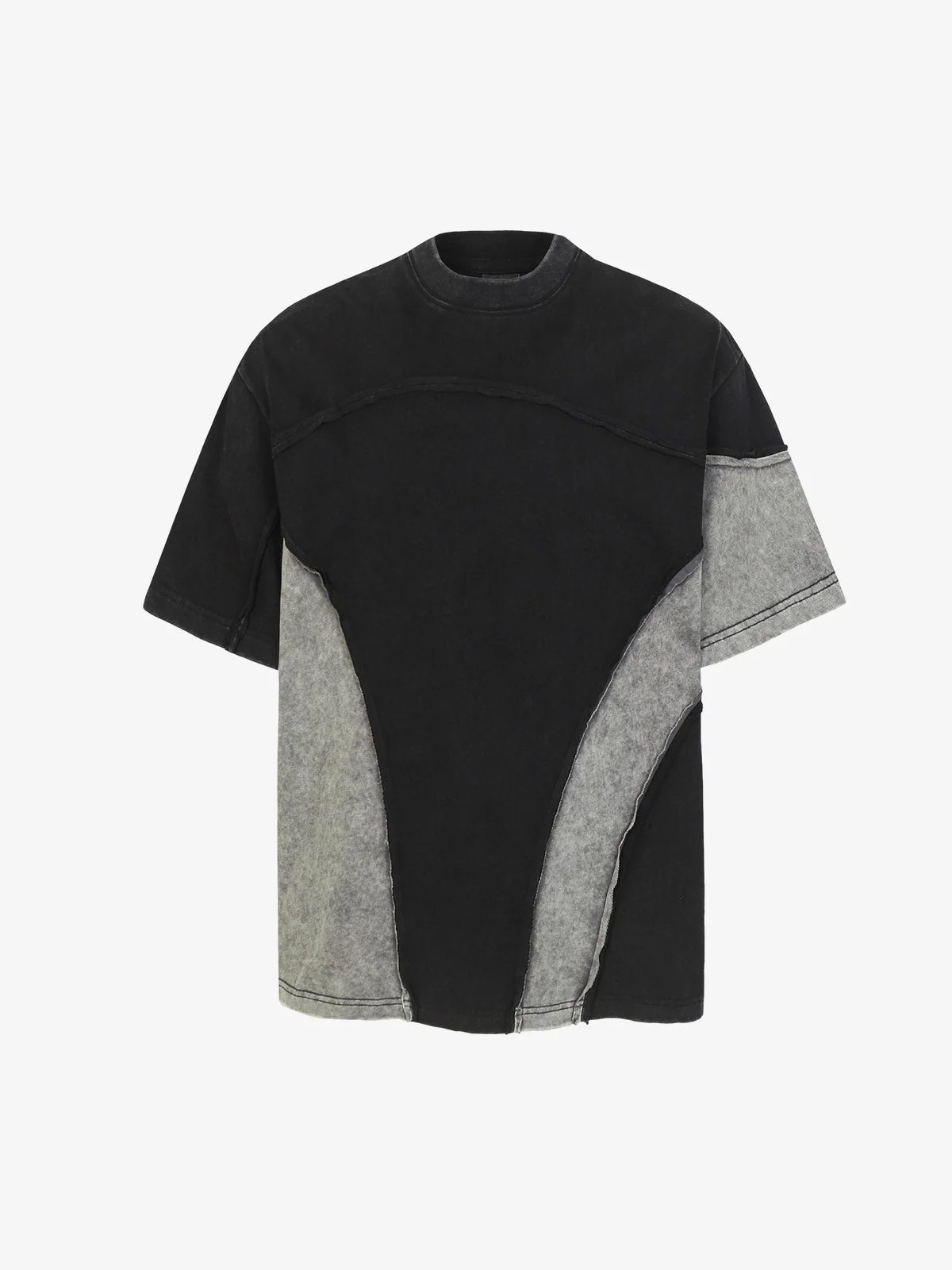 Washed Asymmetric Raw Edge Panel Knit T-Shirt