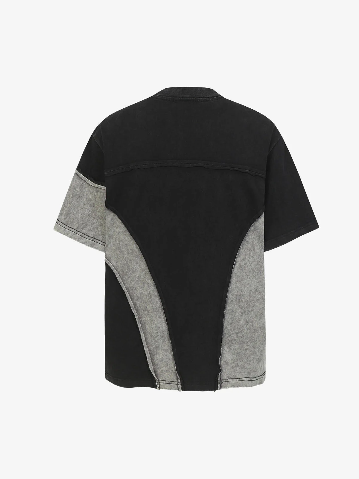 Washed Asymmetric Raw Edge Panel Knit T-Shirt - Image 3