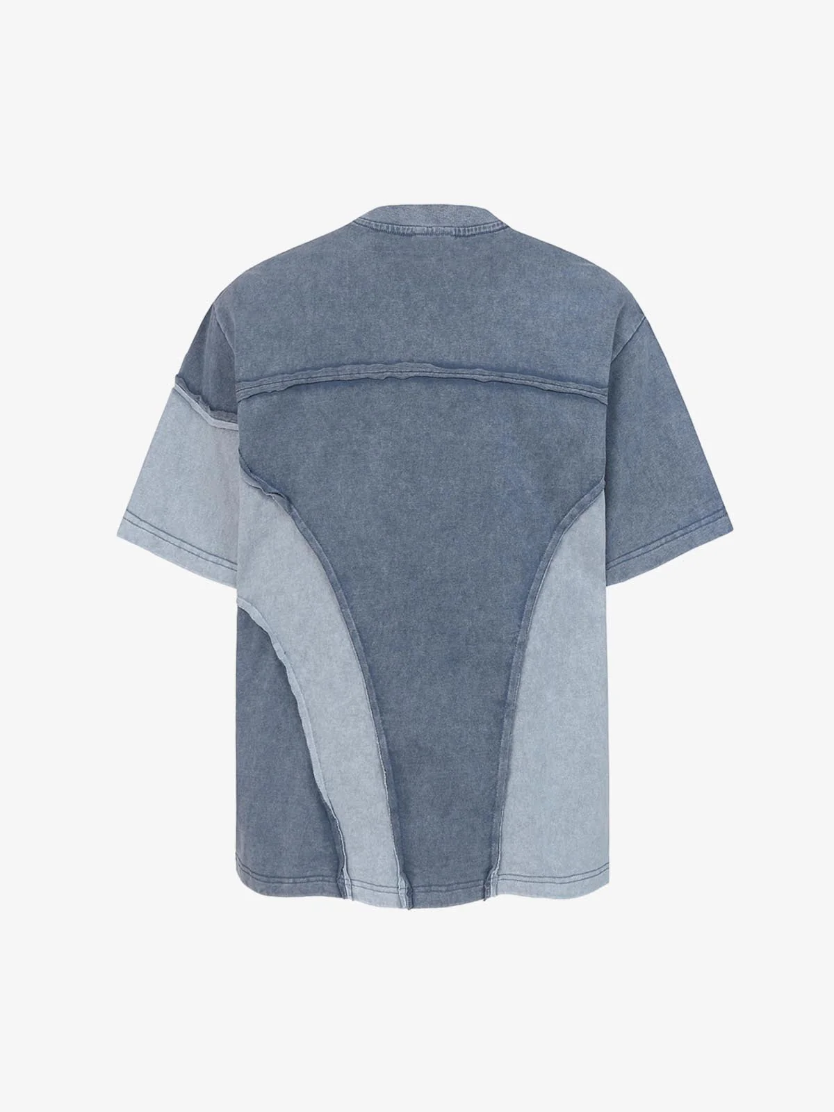 Washed Asymmetric Raw Edge Panel Knit T-Shirt - Image 4