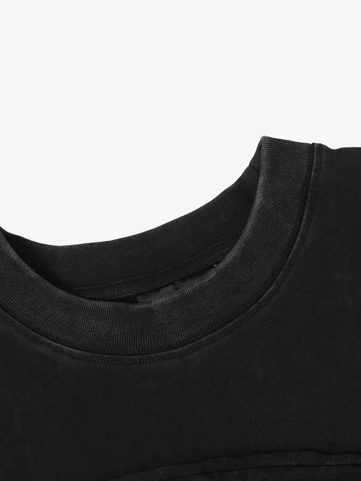 Washed Asymmetric Raw Edge Panel Knit T-Shirt - Image 5