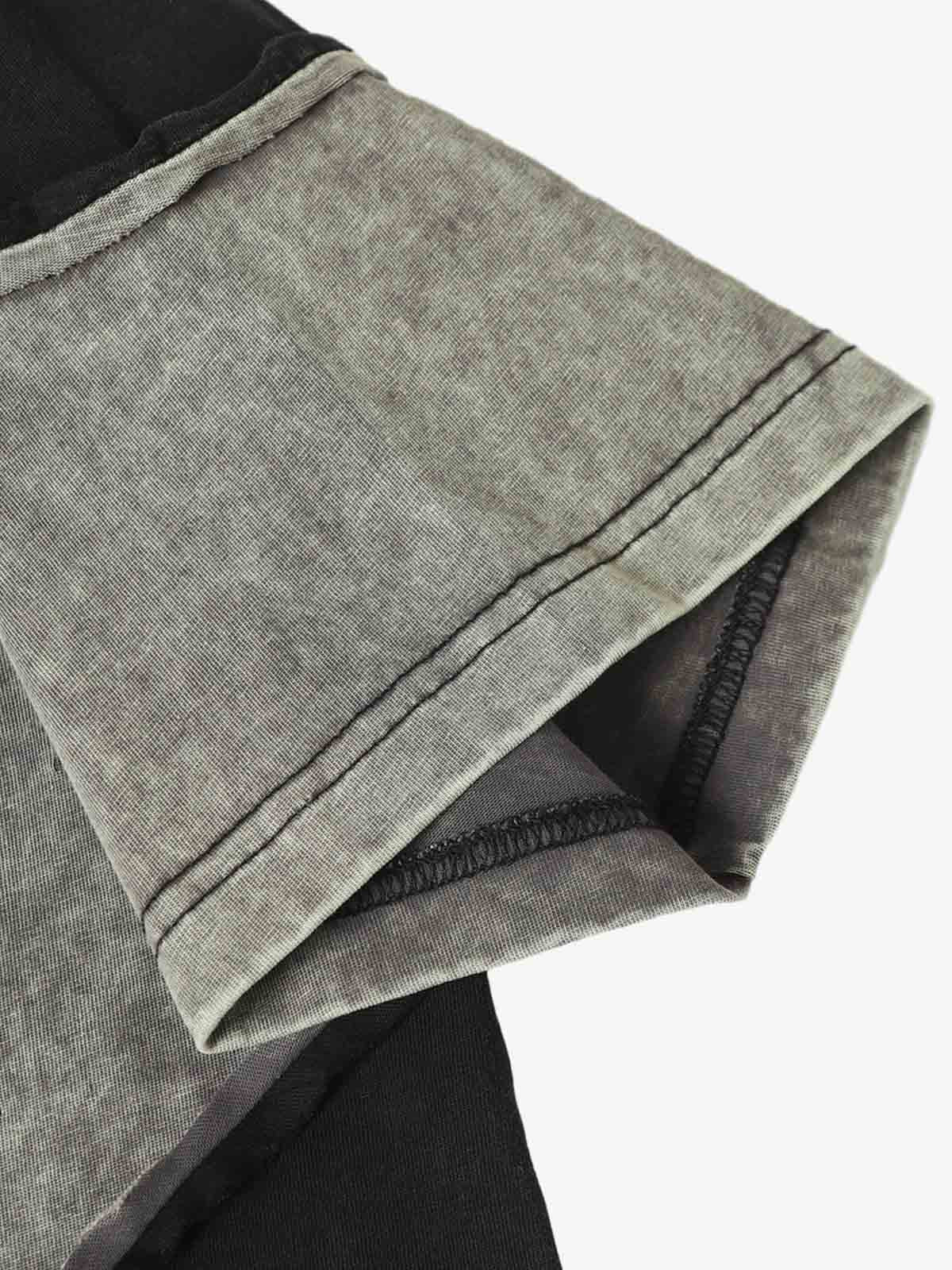 Washed Asymmetric Raw Edge Panel Knit T-Shirt - Image 7