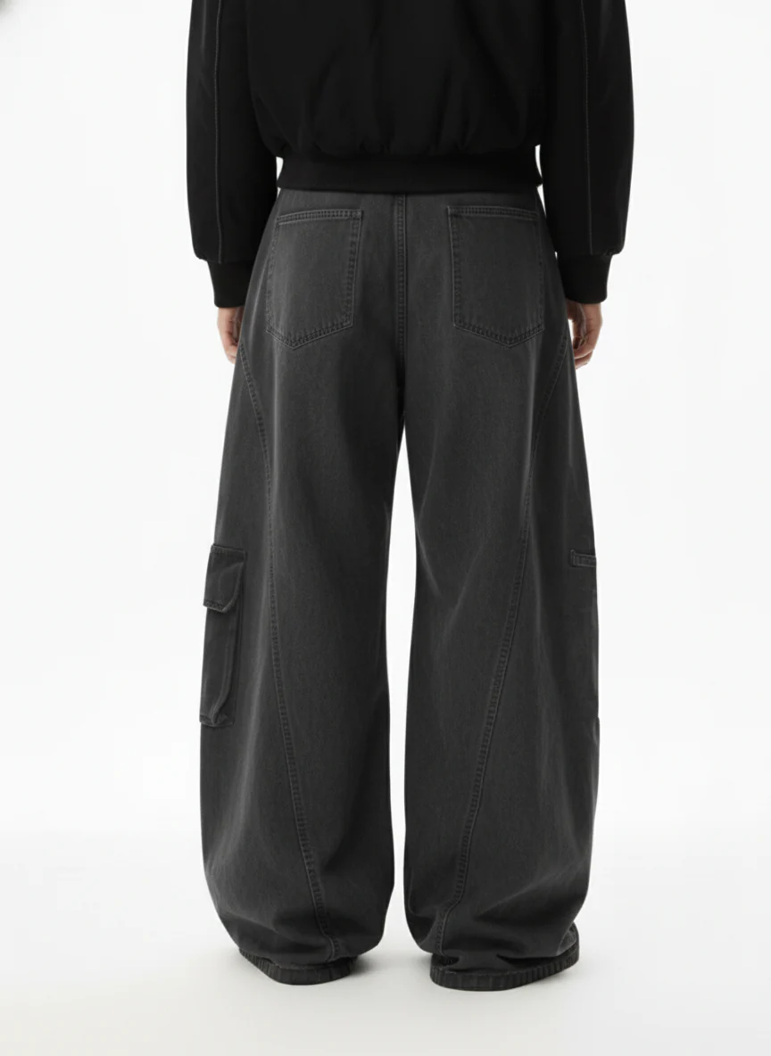 Washed Cargo Webbing Barrel Pants - Image 3