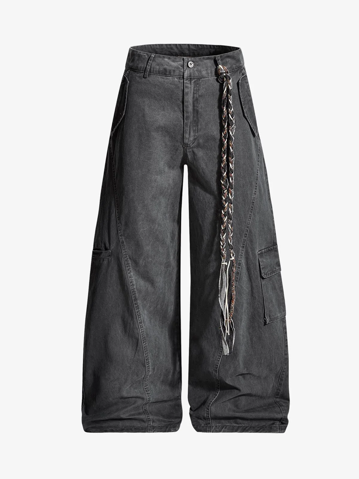 Washed Cargo Webbing Barrel Pants - Image 4