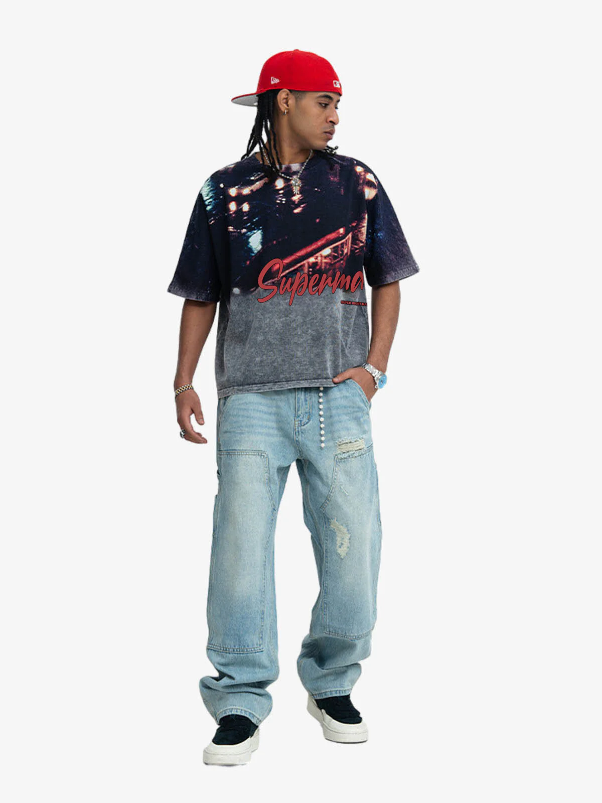 Washed City Night Photo Print Oversized T-Shirt - Image 5