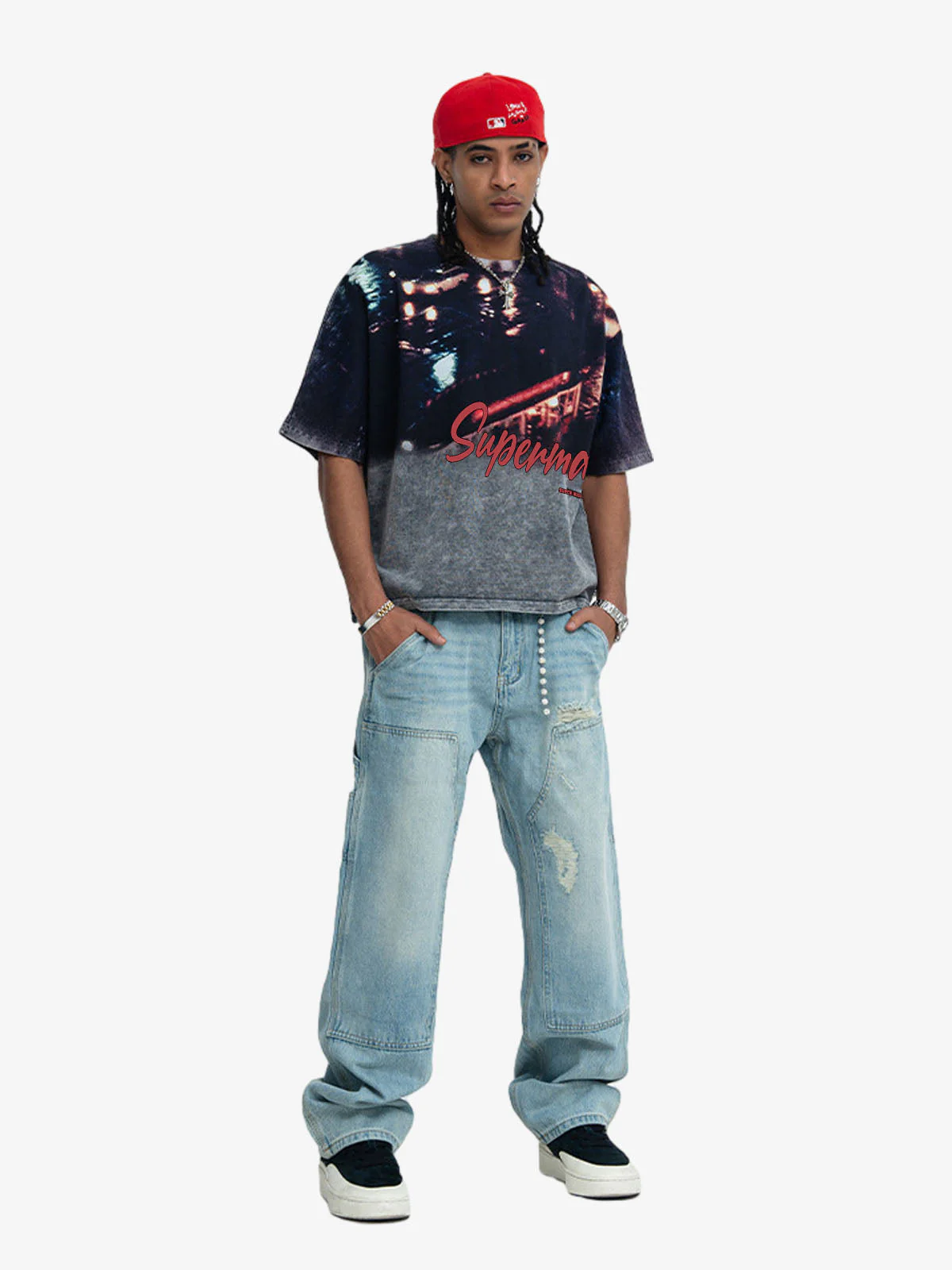 Washed City Night Photo Print Oversized T-Shirt - Image 6