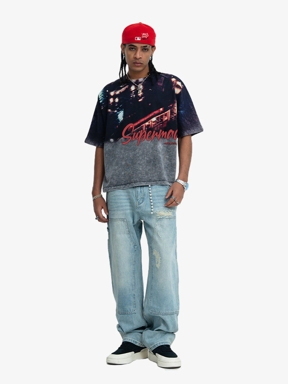 Washed City Night Photo Print Oversized T-Shirt - Image 7