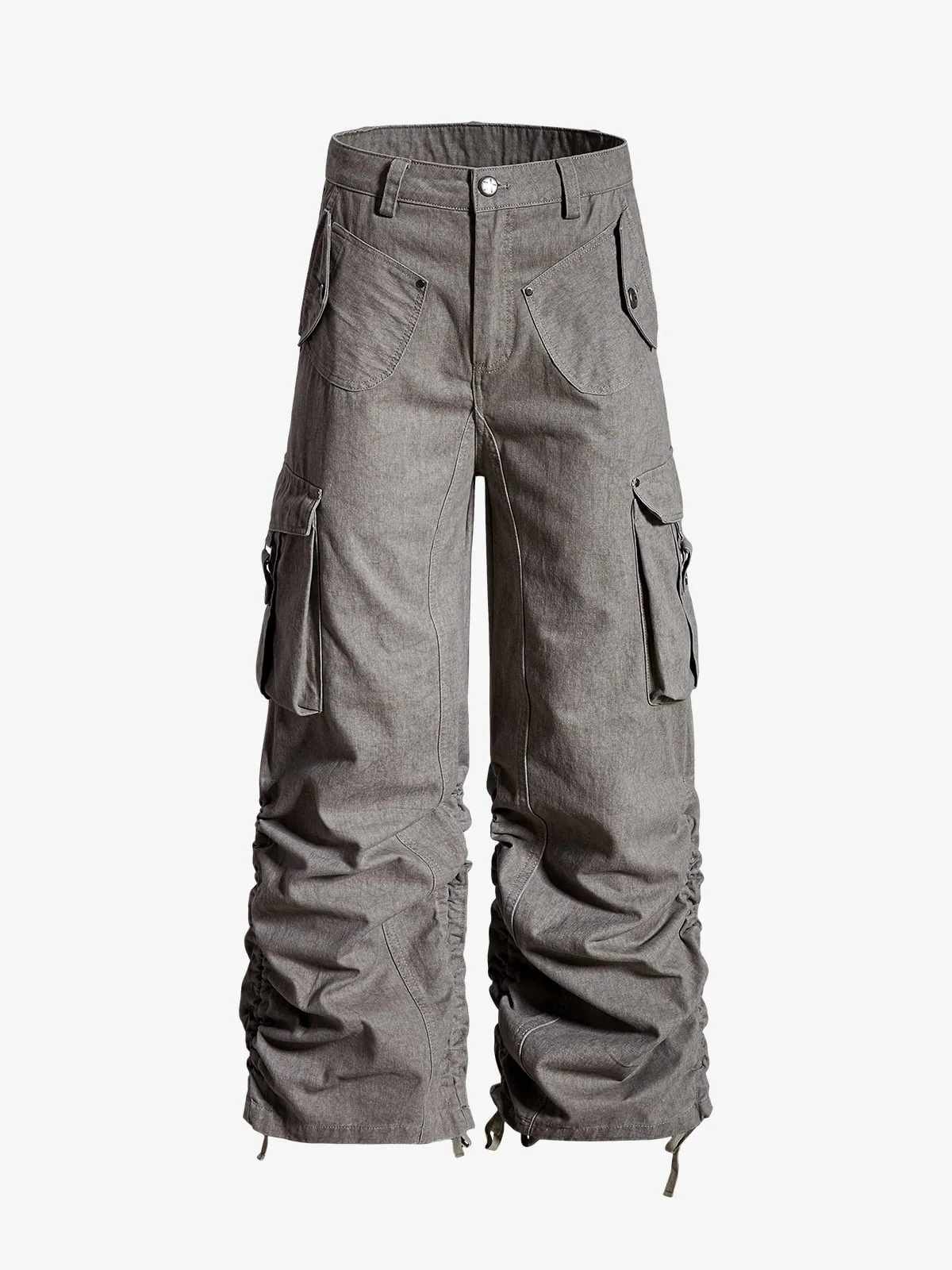 Washed Cotton Multi-Pocket Ruched Cargo Pants