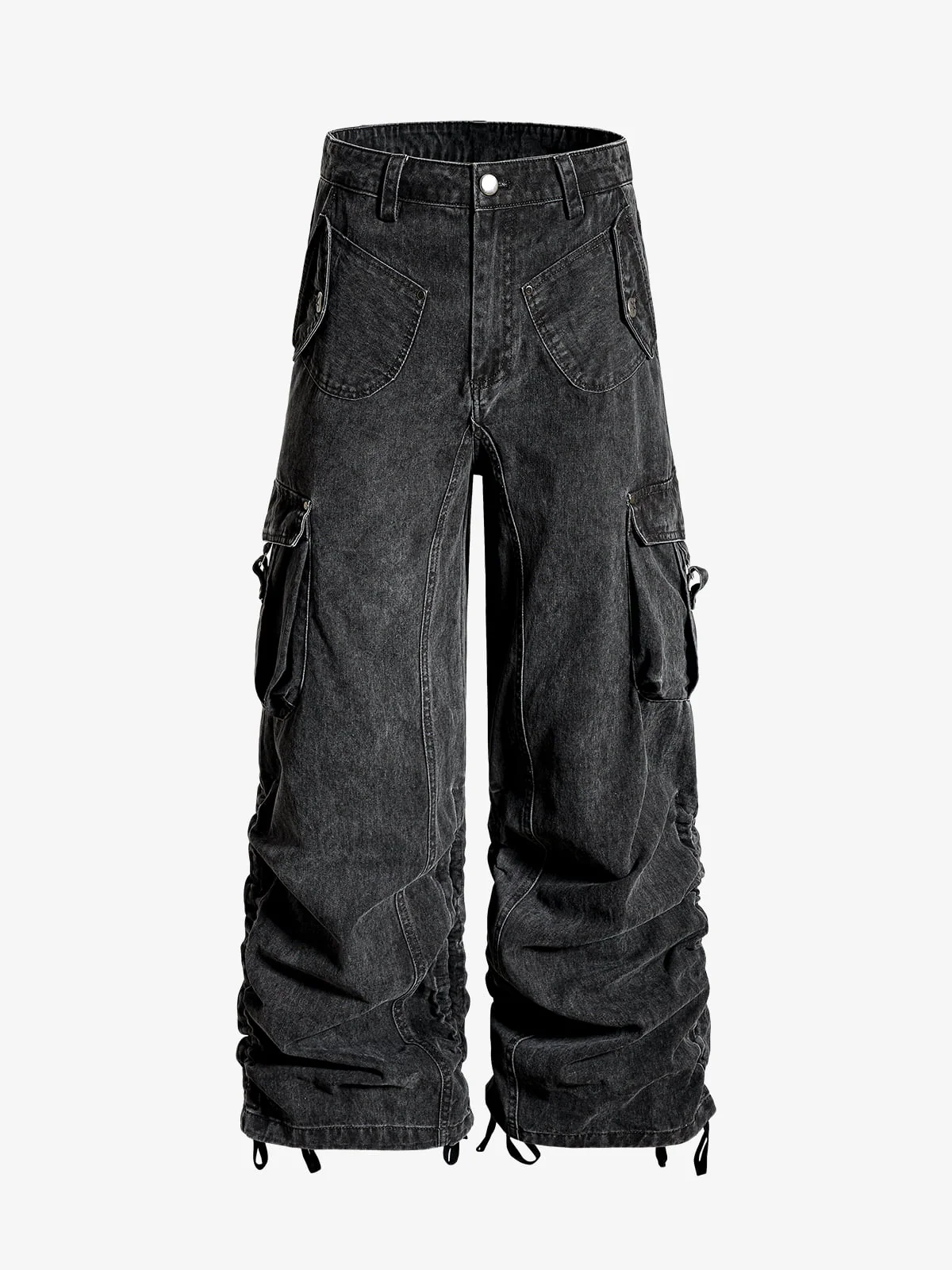 Washed Cotton Multi-Pocket Ruched Cargo Pants - Image 2