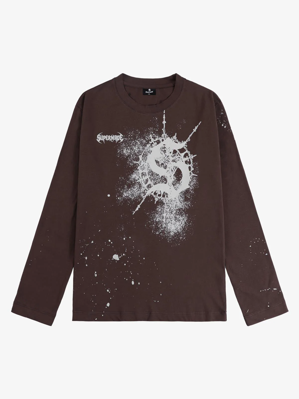 Washed Cotton Paint-Splatter Logo Graphic Long Sleeve T-Shirt - Image 2