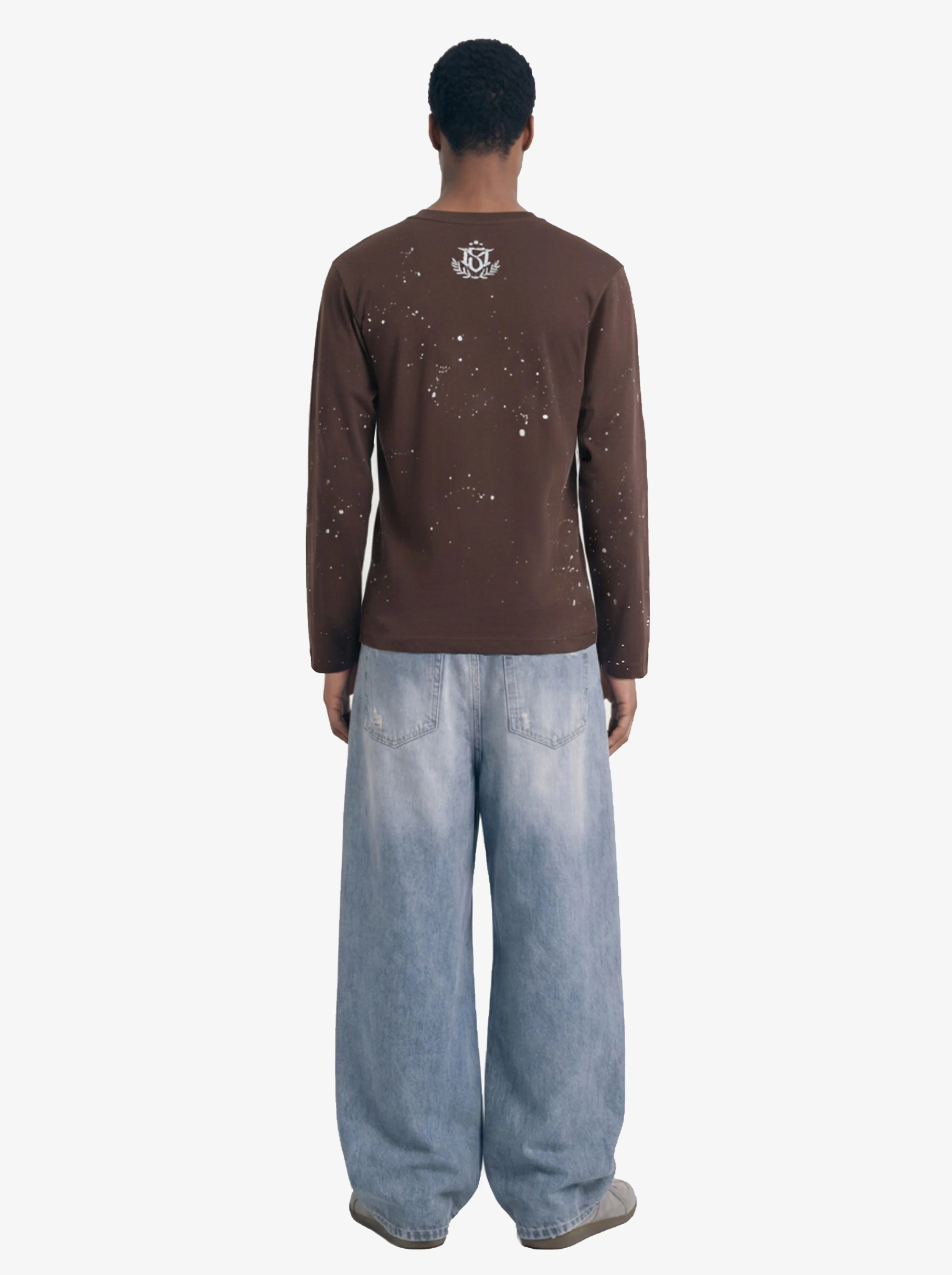 Washed Cotton Paint-Splatter Logo Graphic Long Sleeve T-Shirt - Image 5