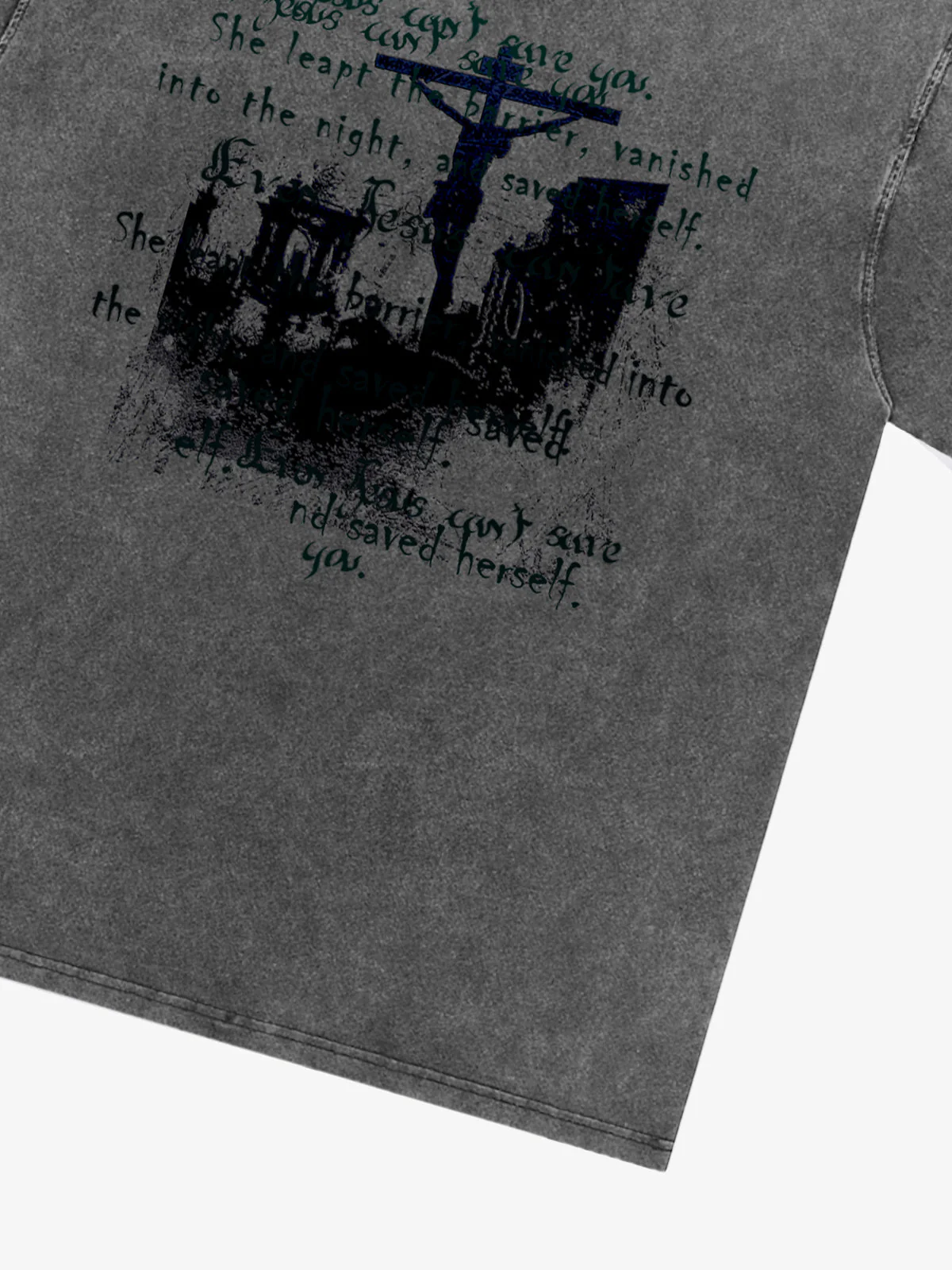 Washed Cross Overlay Text Graphic T-Shirt - Image 10