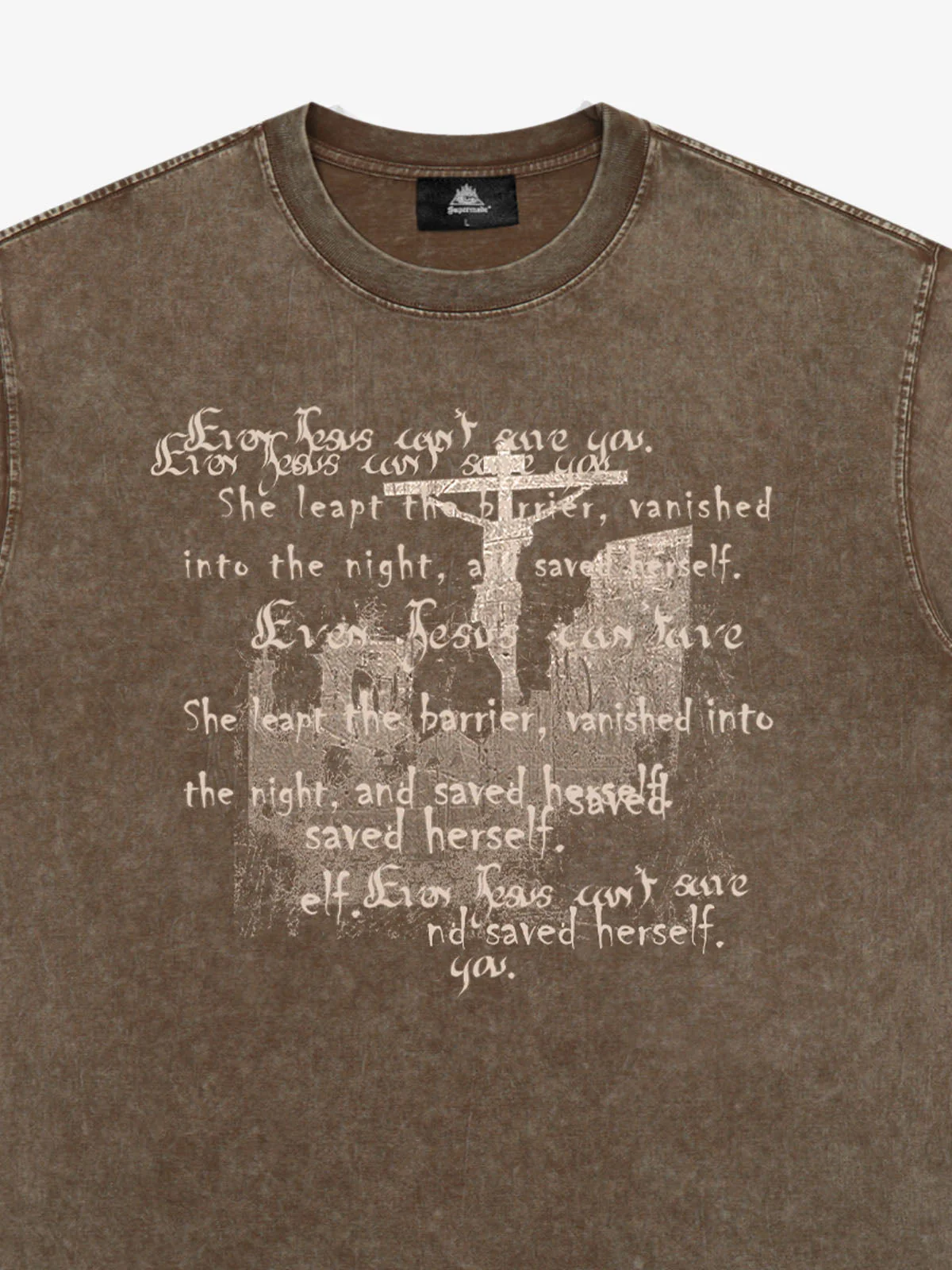 Washed Cross Overlay Text Graphic T-Shirt - Image 12
