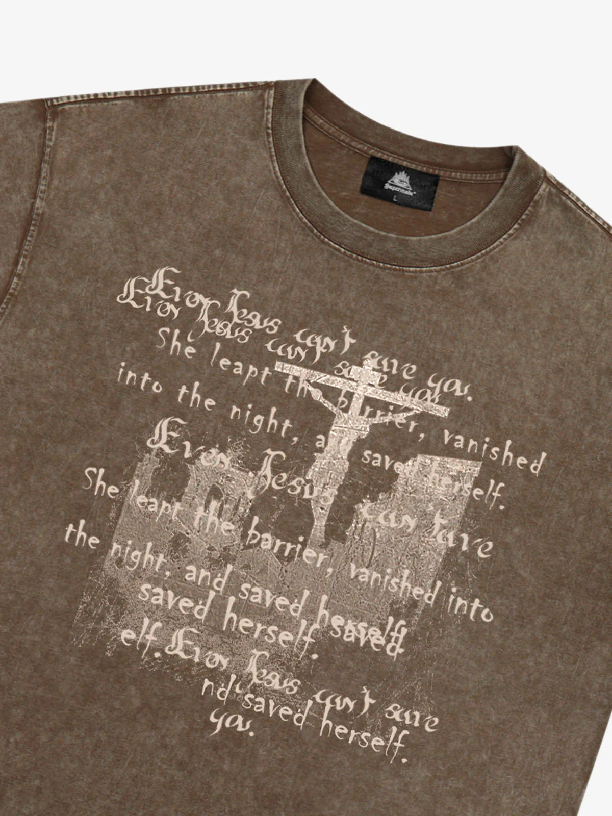Washed Cross Overlay Text Graphic T-Shirt - Image 13