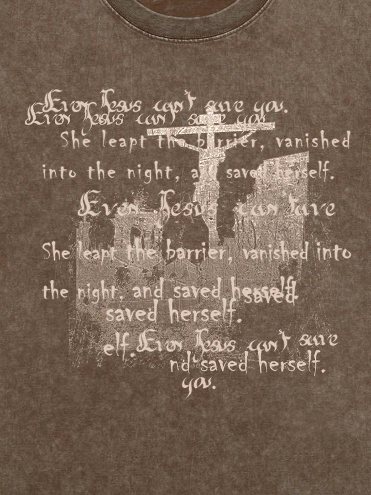 Washed Cross Overlay Text Graphic T-Shirt - Image 15