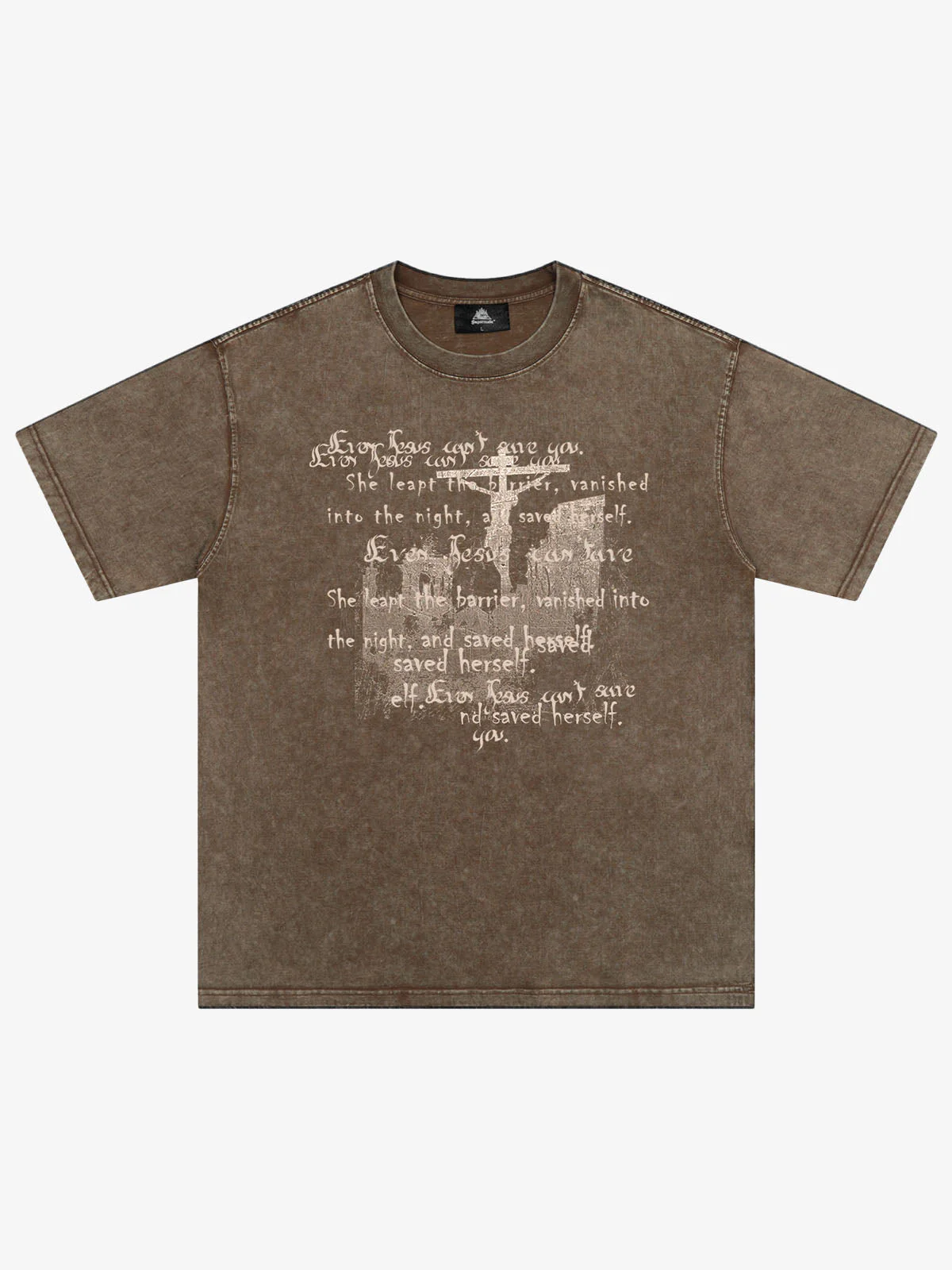 Washed Cross Overlay Text Graphic T-Shirt - Image 3