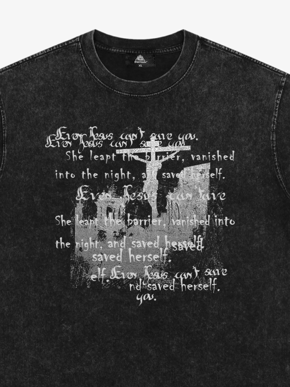 Washed Cross Overlay Text Graphic T-Shirt - Image 4