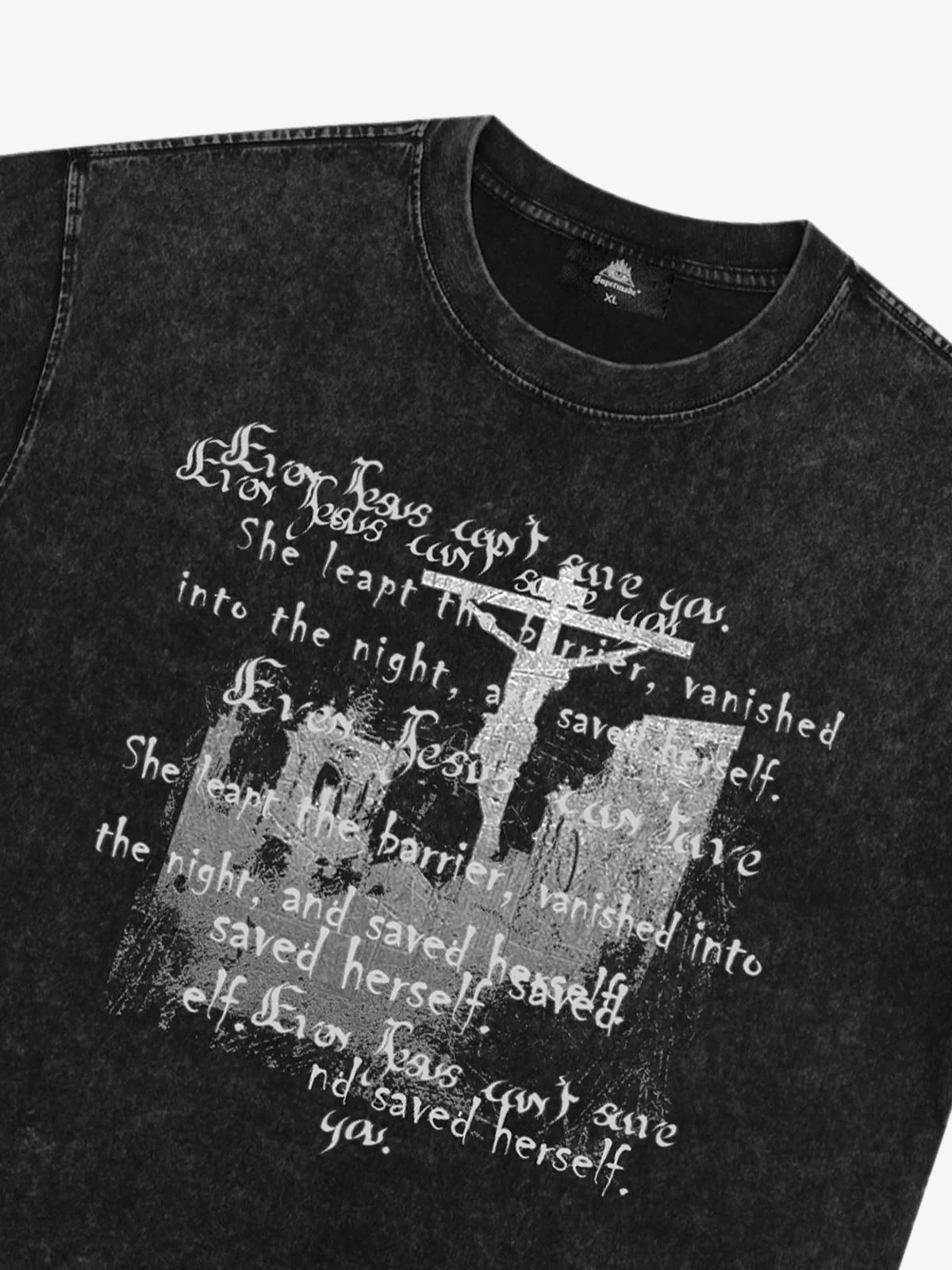 Washed Cross Overlay Text Graphic T-Shirt - Image 5