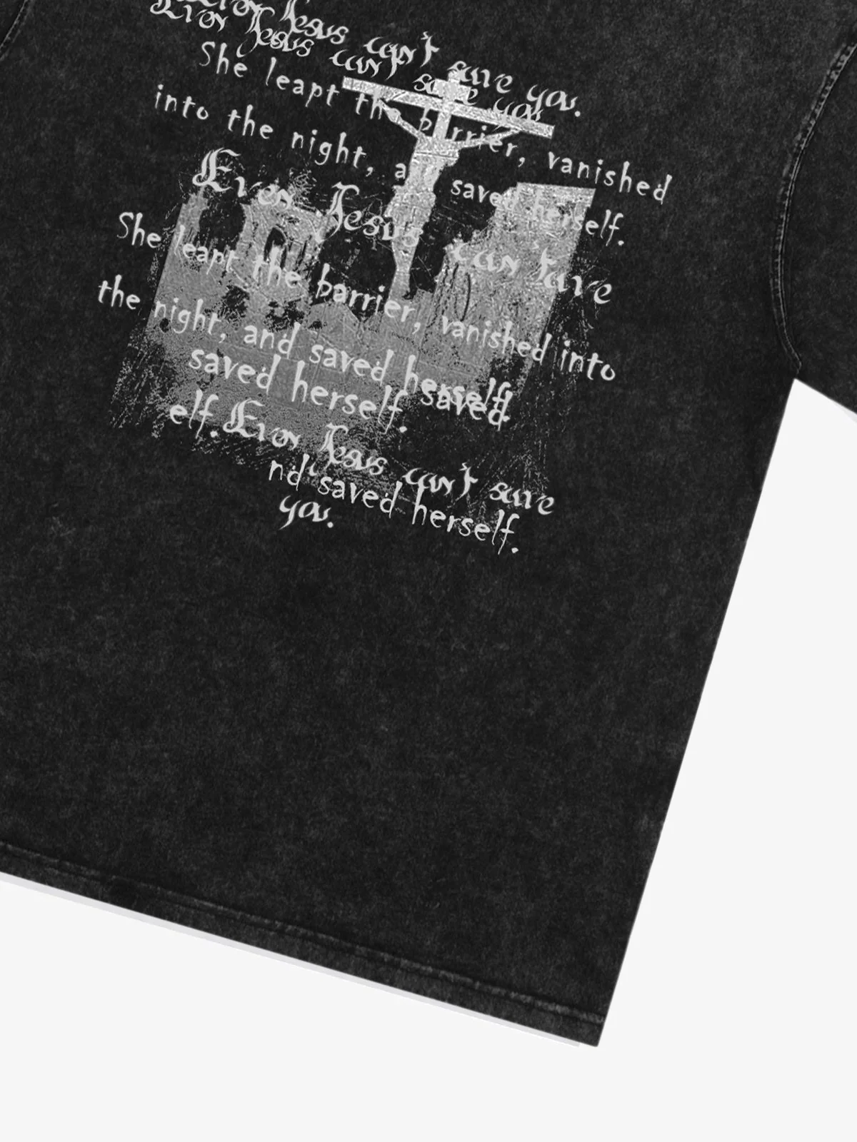 Washed Cross Overlay Text Graphic T-Shirt - Image 6