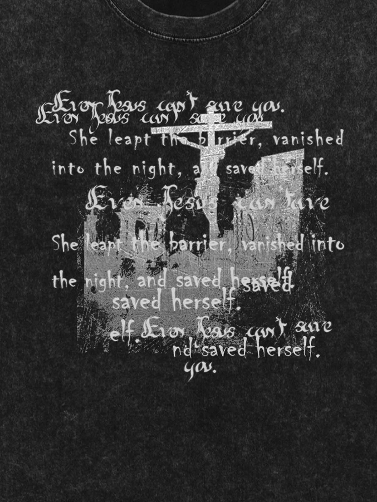 Washed Cross Overlay Text Graphic T-Shirt - Image 7