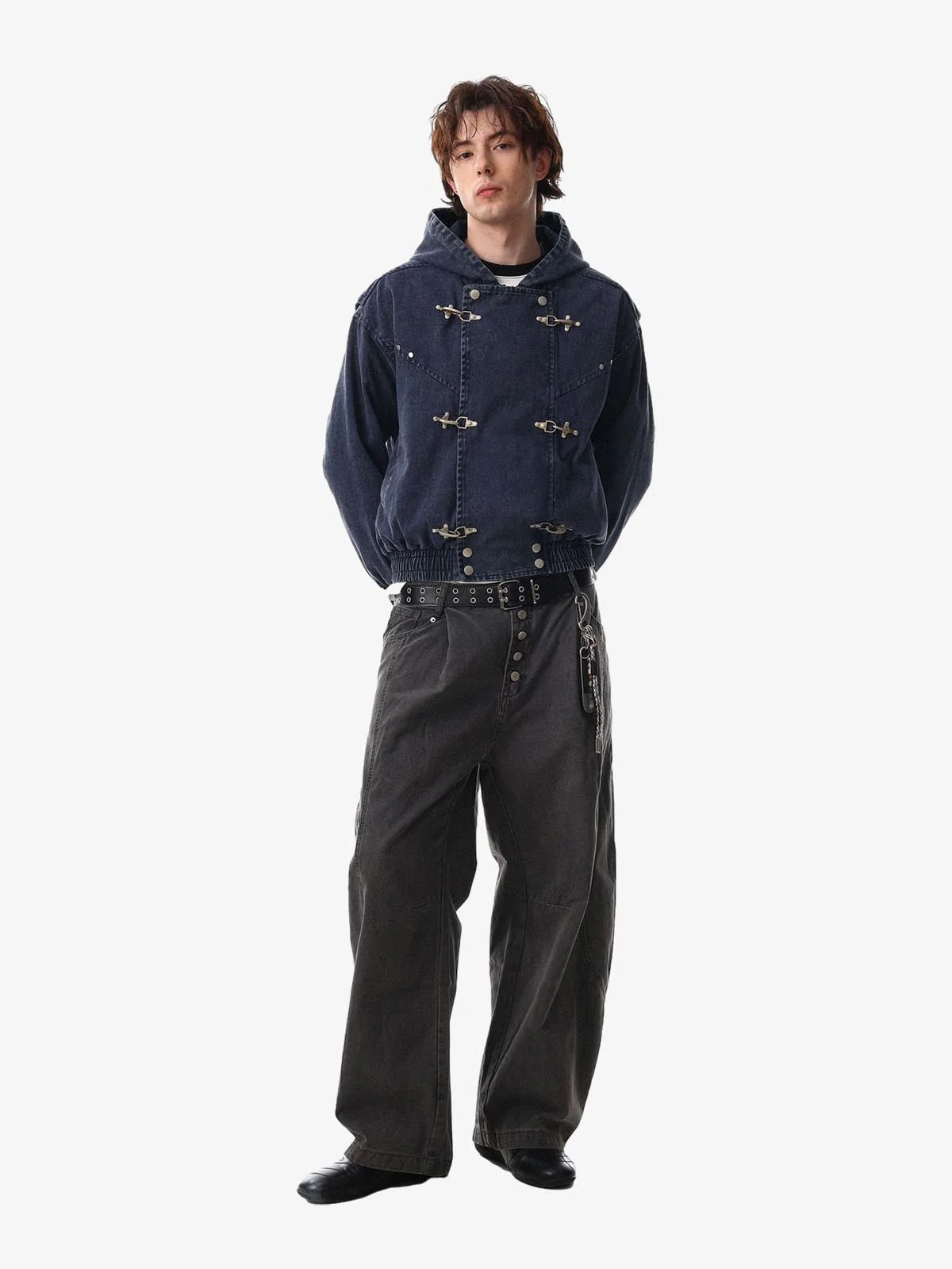 Washed Denim Metal Toggle Clasp Hooded Jacket - Image 6
