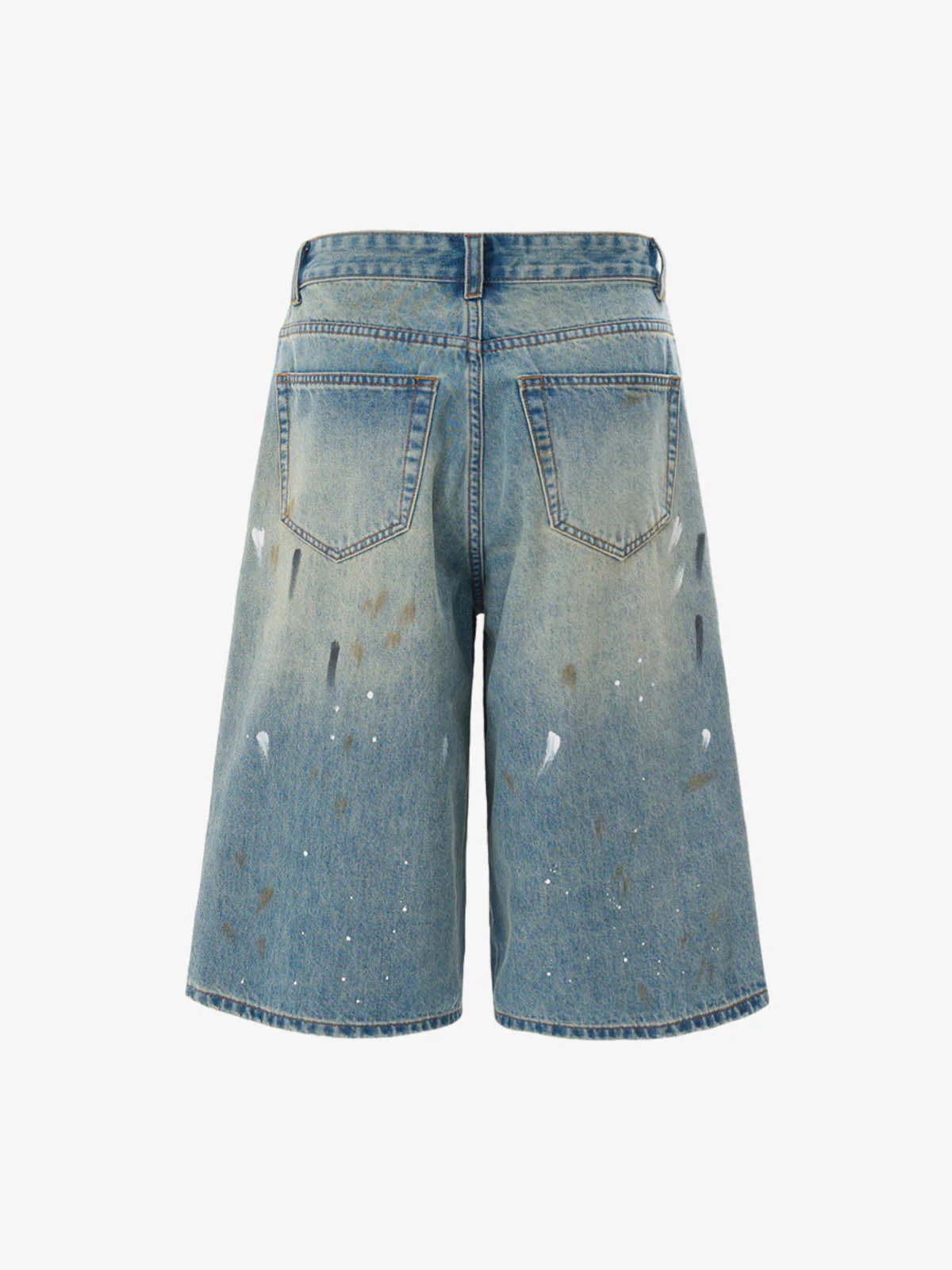 Washed Distressed Ink-Splashed Denim Shorts - Image 2