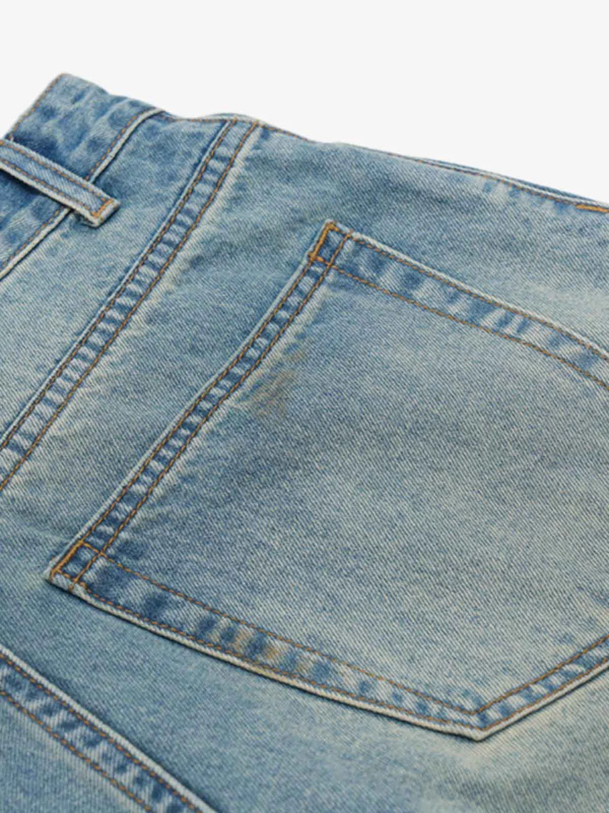 Washed Distressed Ink-Splashed Denim Shorts - Image 4