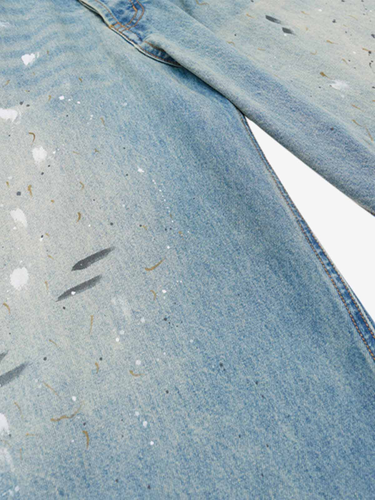 Washed Distressed Ink-Splashed Denim Shorts - Image 6