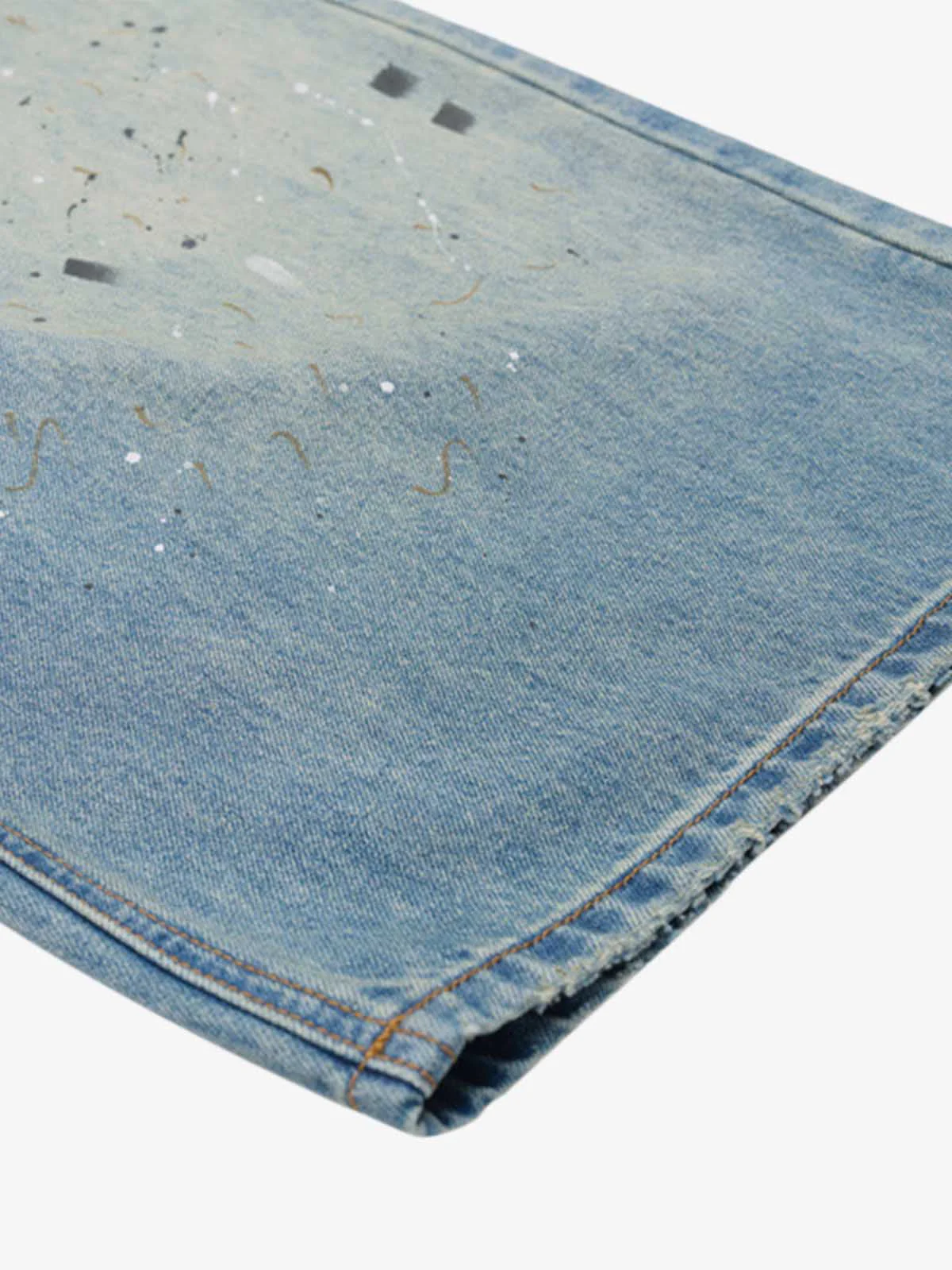 Washed Distressed Ink-Splashed Denim Shorts - Image 7