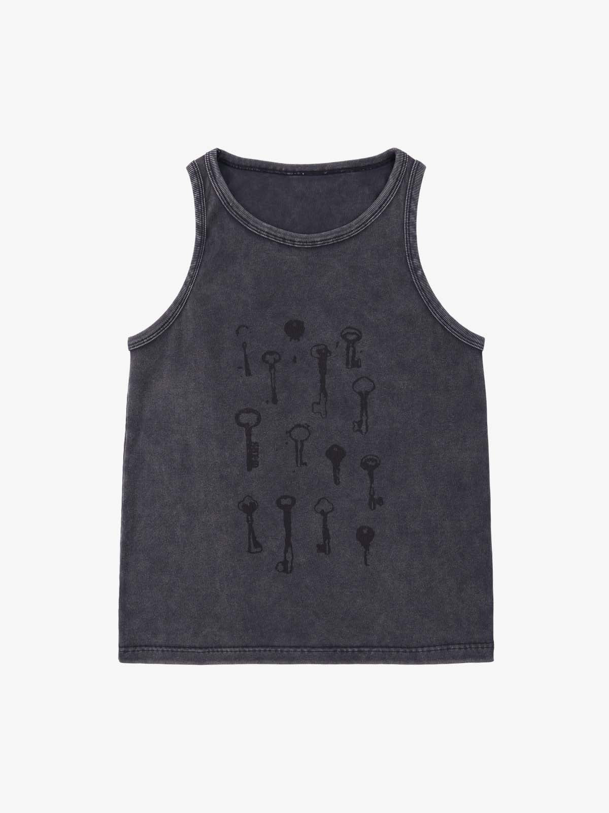 Washed Distressed Key Print Vest - Image 2