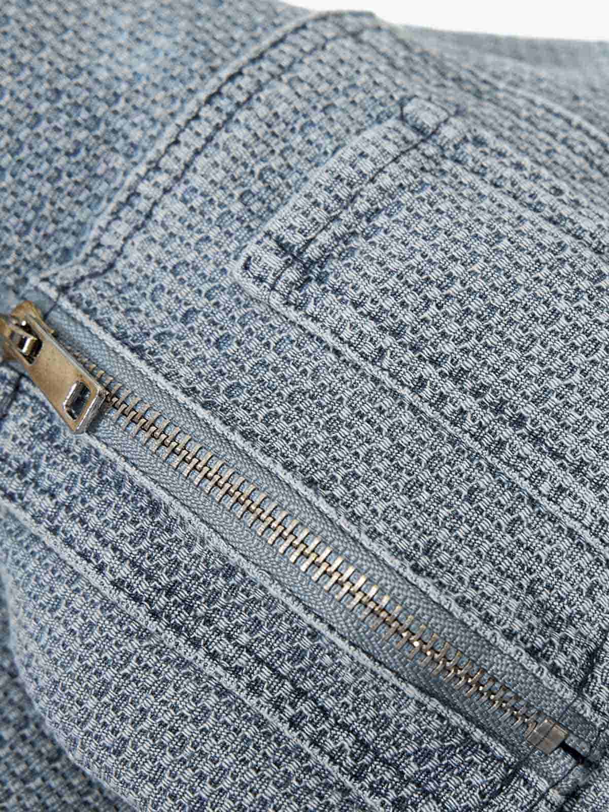 Washed Embroidered Fur-Lined Denim Bomber Jacket - Image 5