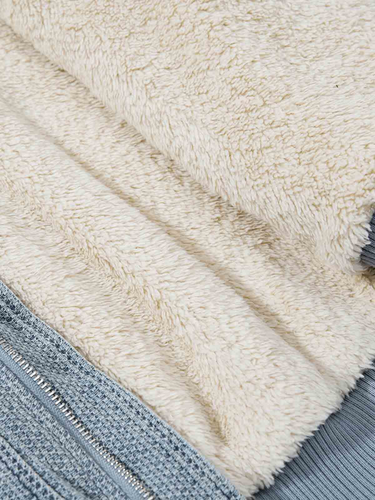 Washed Embroidered Fur-Lined Denim Bomber Jacket - Image 9