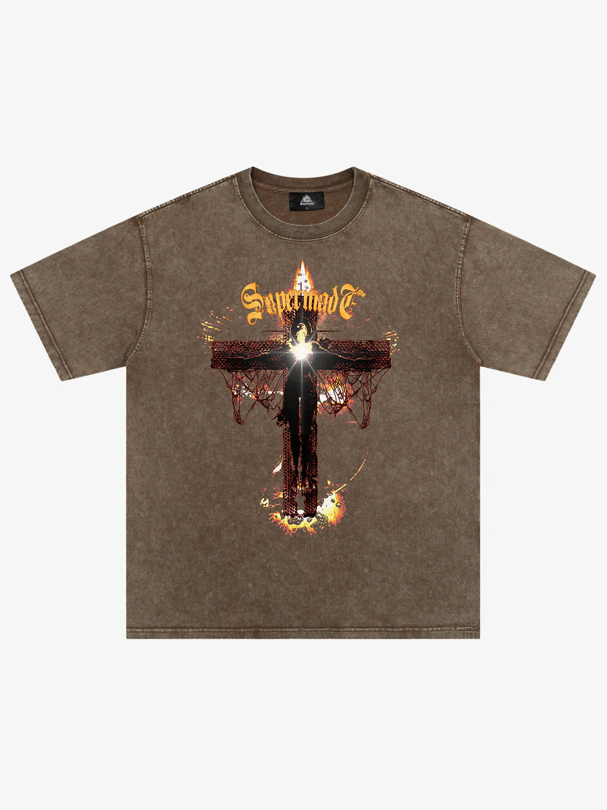 Washed Gothic Cross Graphic T-Shirt - Image 3