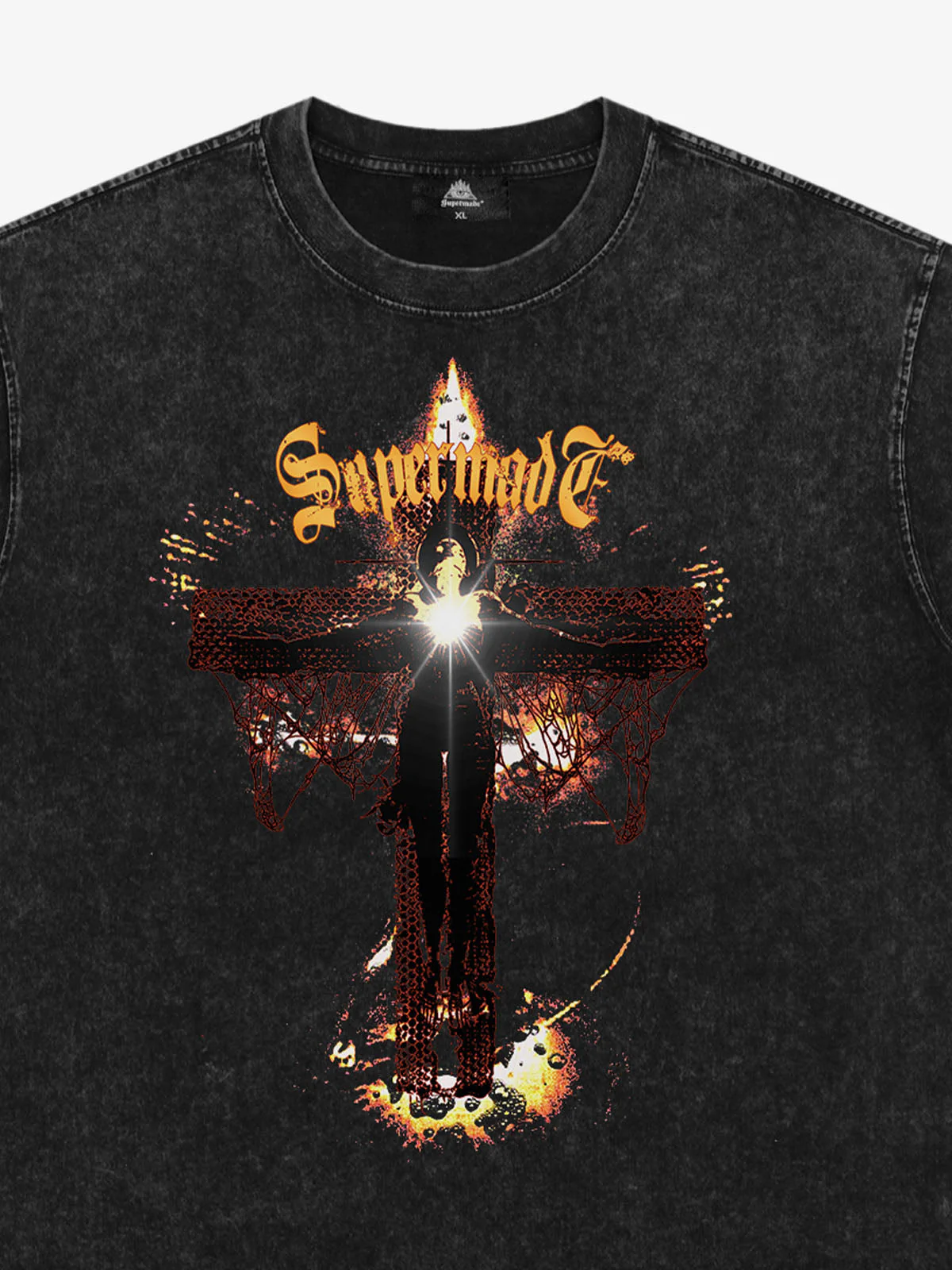 Washed Gothic Cross Graphic T-Shirt - Image 4