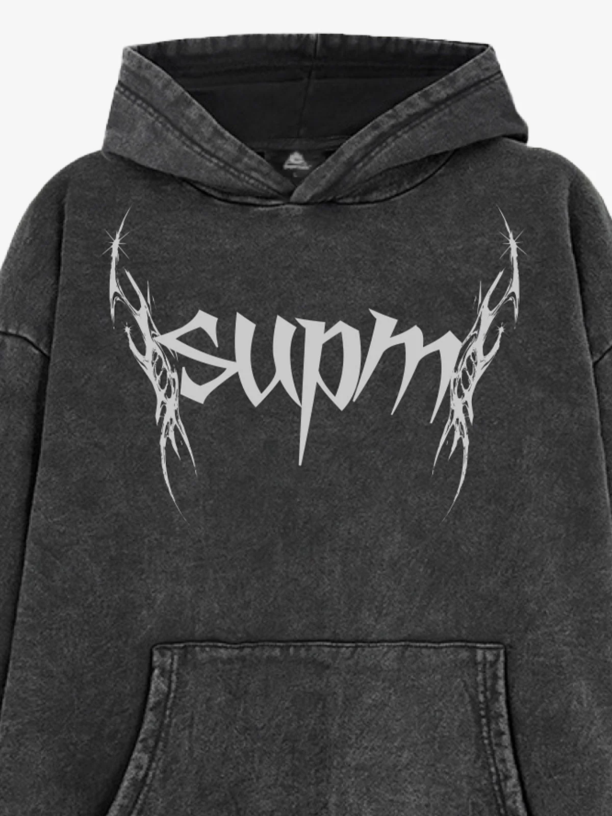 Washed Gothic Spike Letter Hoodie - Image 7