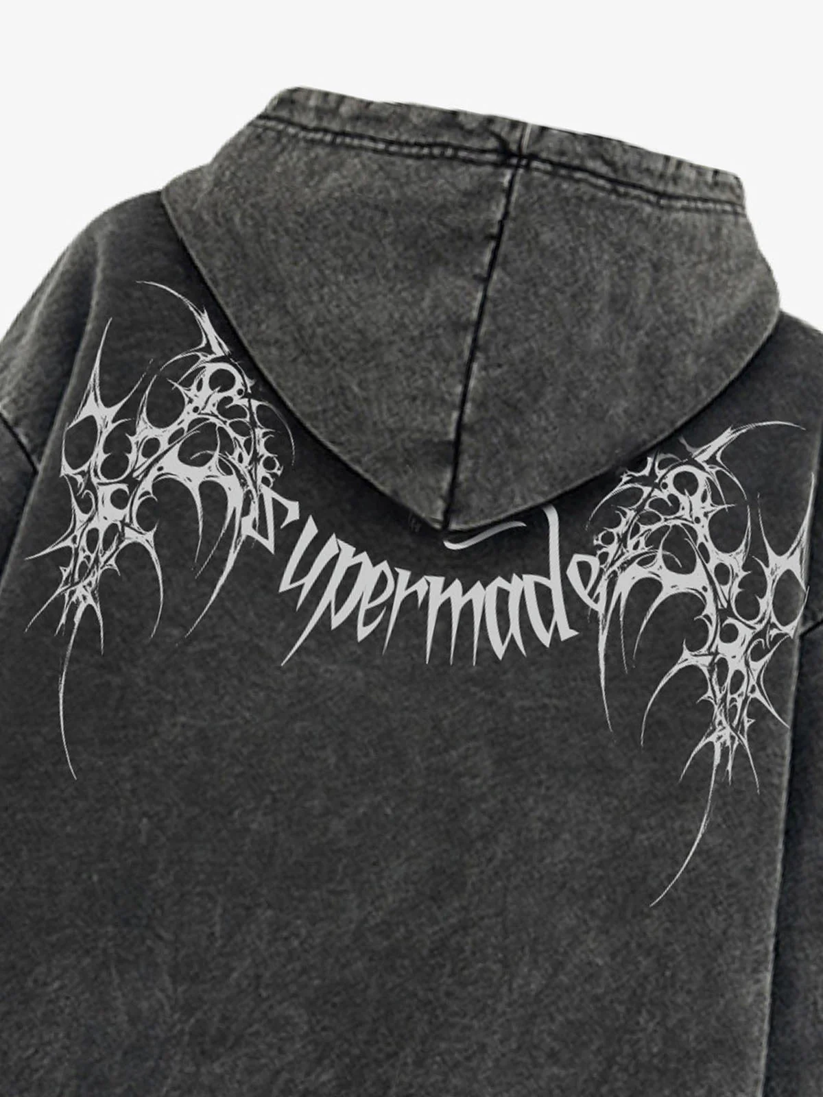 Washed Gothic Spike Letter Hoodie - Image 9