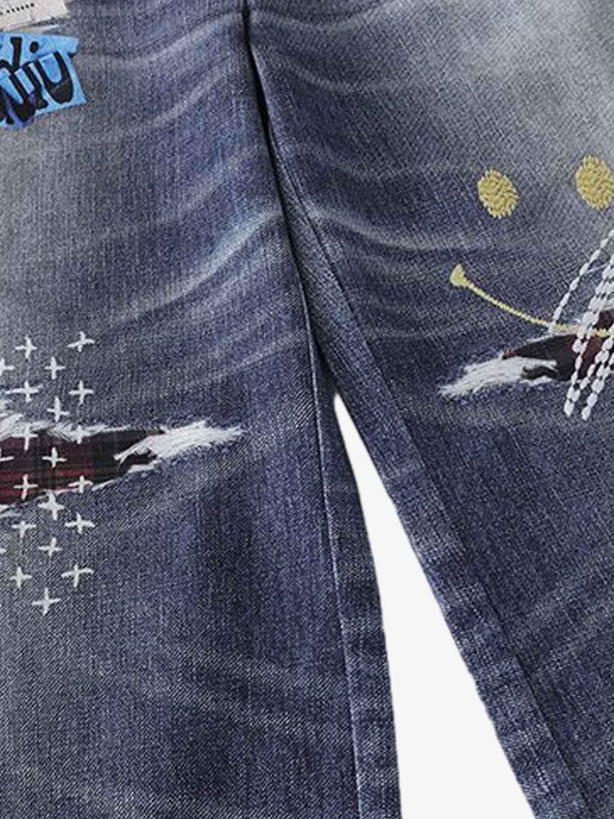 Washed Graffiti Patchwork Print Jeans - Image 4