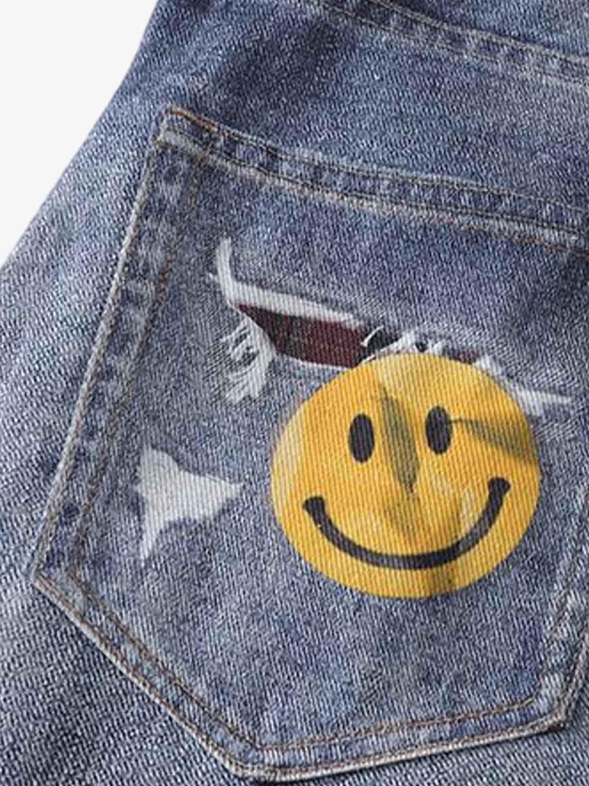 Washed Graffiti Patchwork Print Jeans - Image 7
