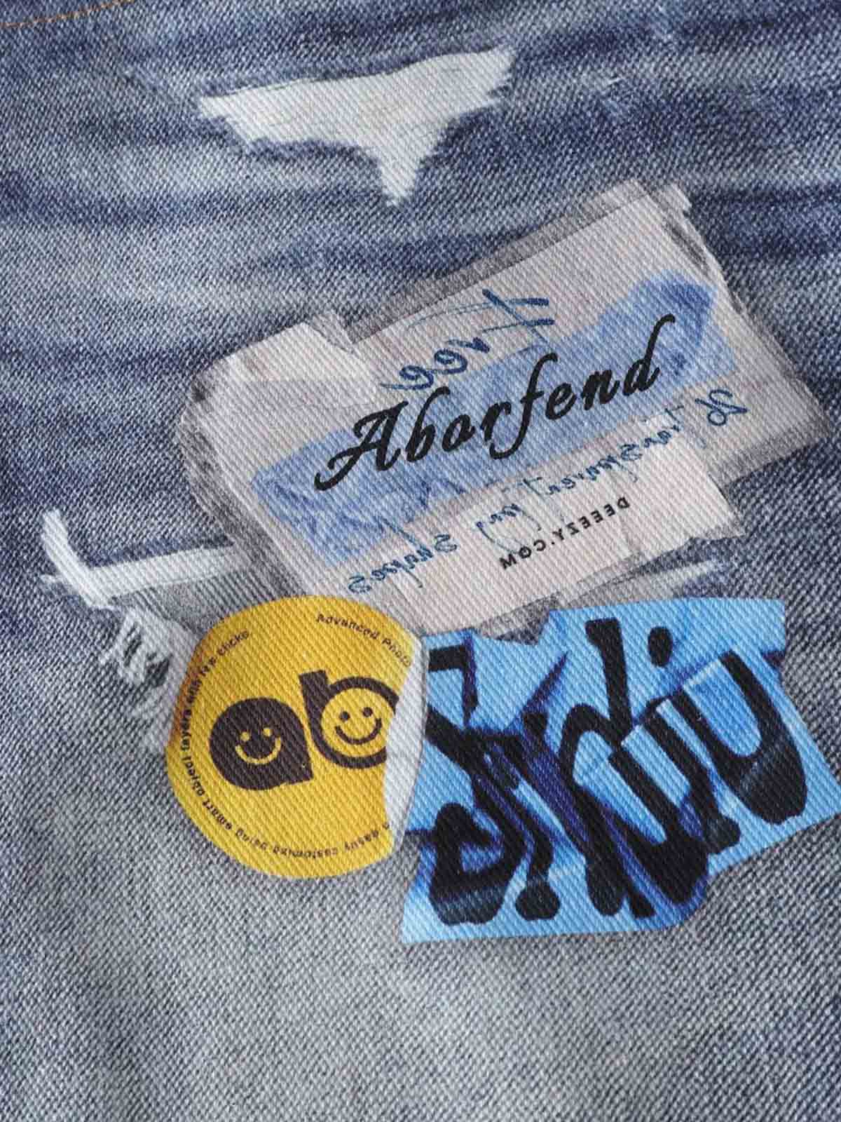 Washed Graffiti Patchwork Print Jeans - Image 9