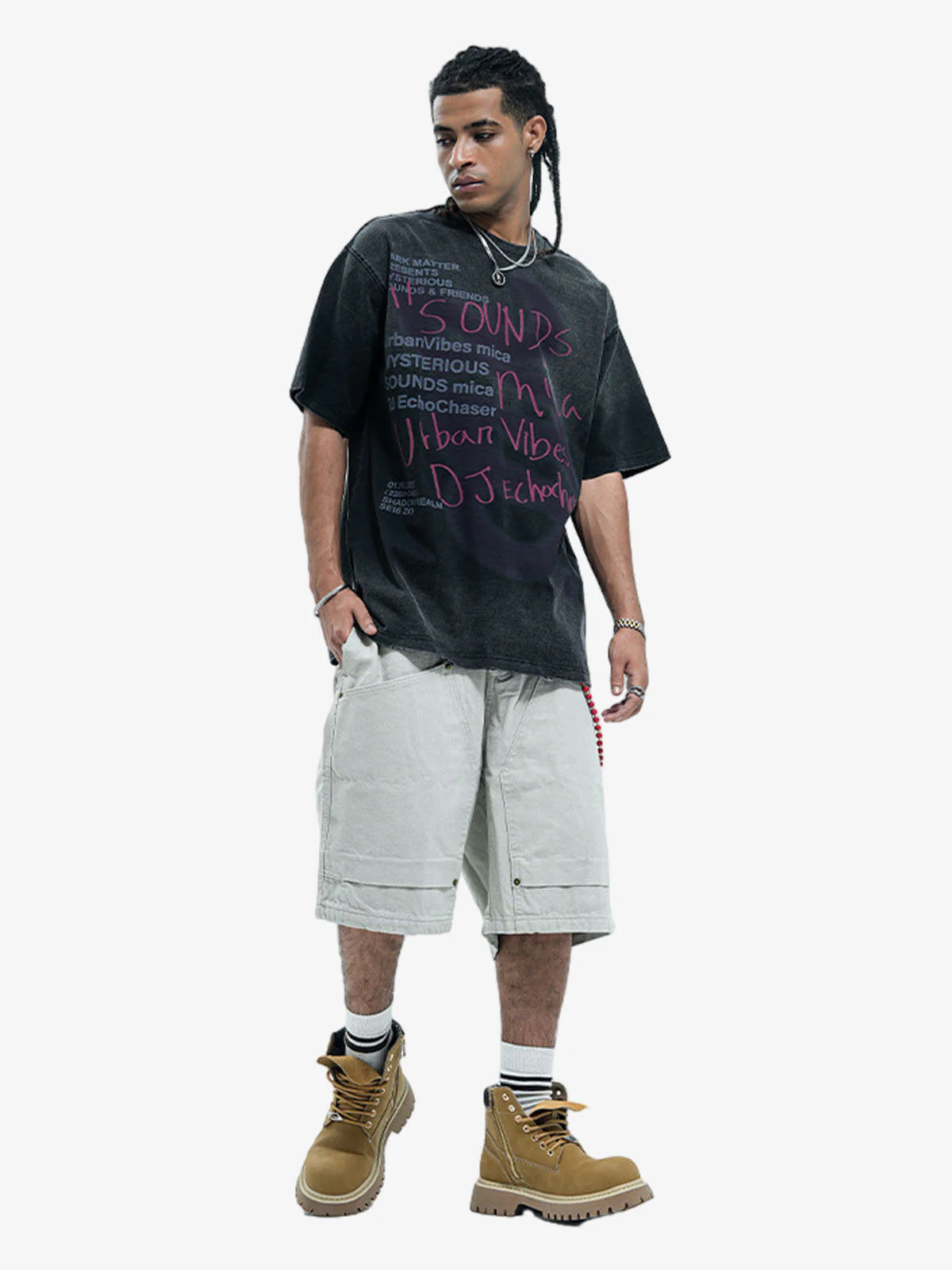 Washed Graffiti Text Print Spray Effect T-Shirt - Image 10