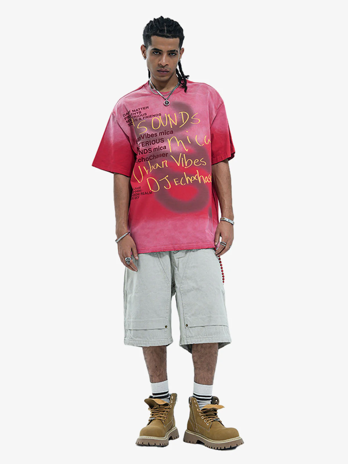Washed Graffiti Text Print Spray Effect T-Shirt - Image 11