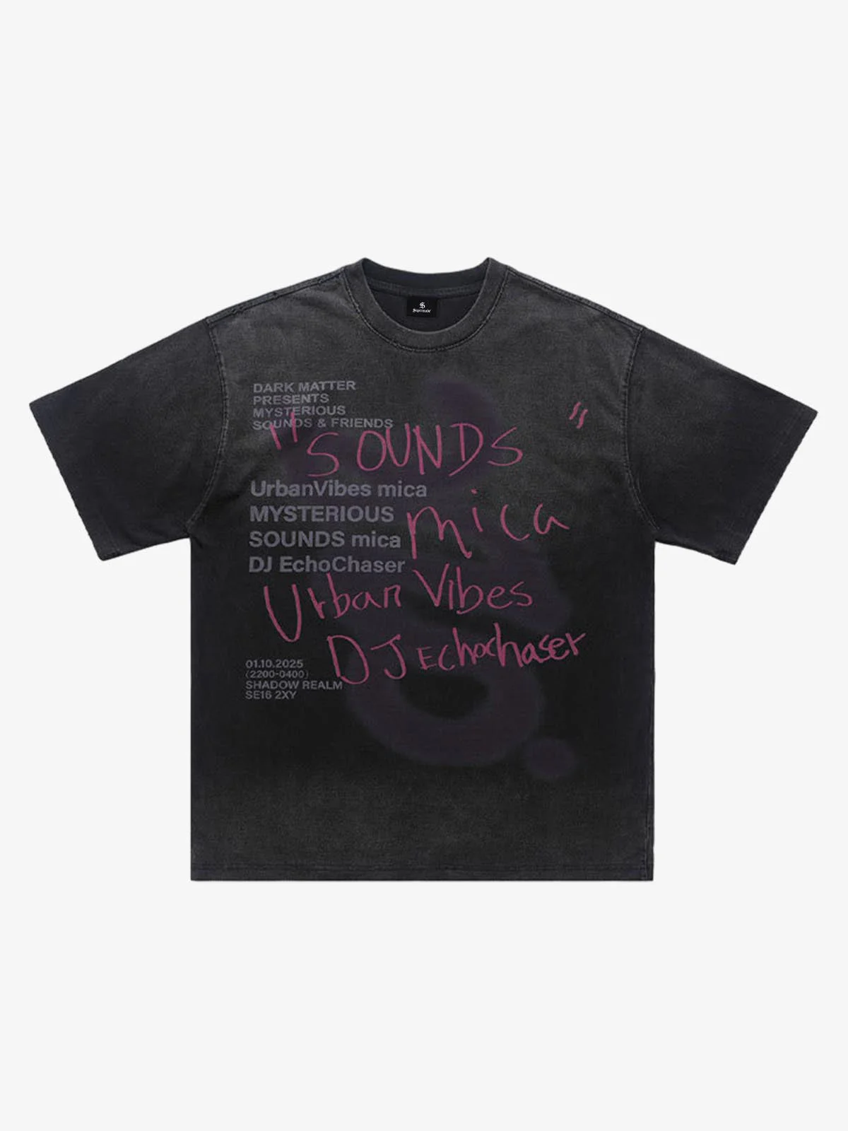 Washed Graffiti Text Print Spray Effect T-Shirt - Image 2