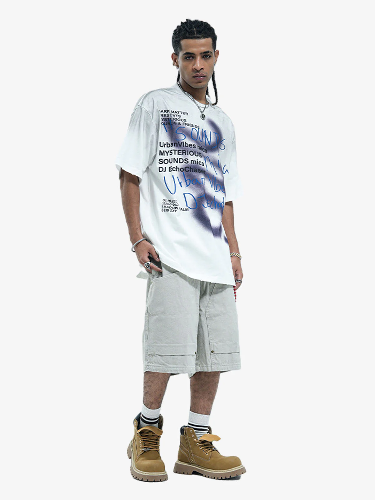 Washed Graffiti Text Print Spray Effect T-Shirt - Image 7